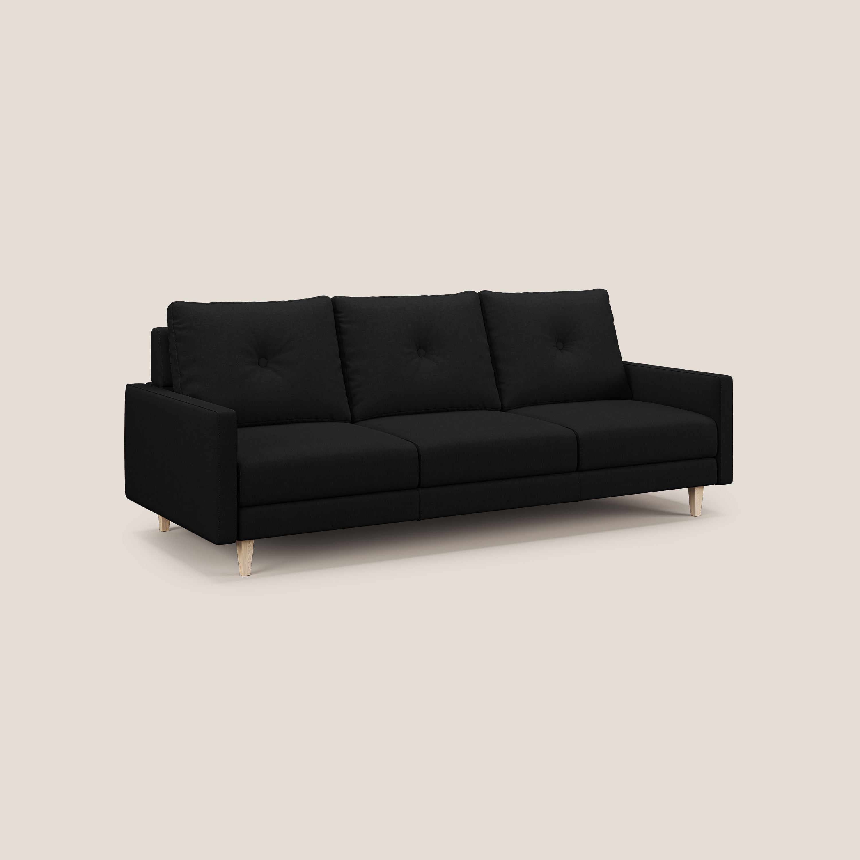 Matisse divano a 3 sedute allungabili e schienali in piuma d'oca in tessuto smacchiabile T17 nero - divani.store