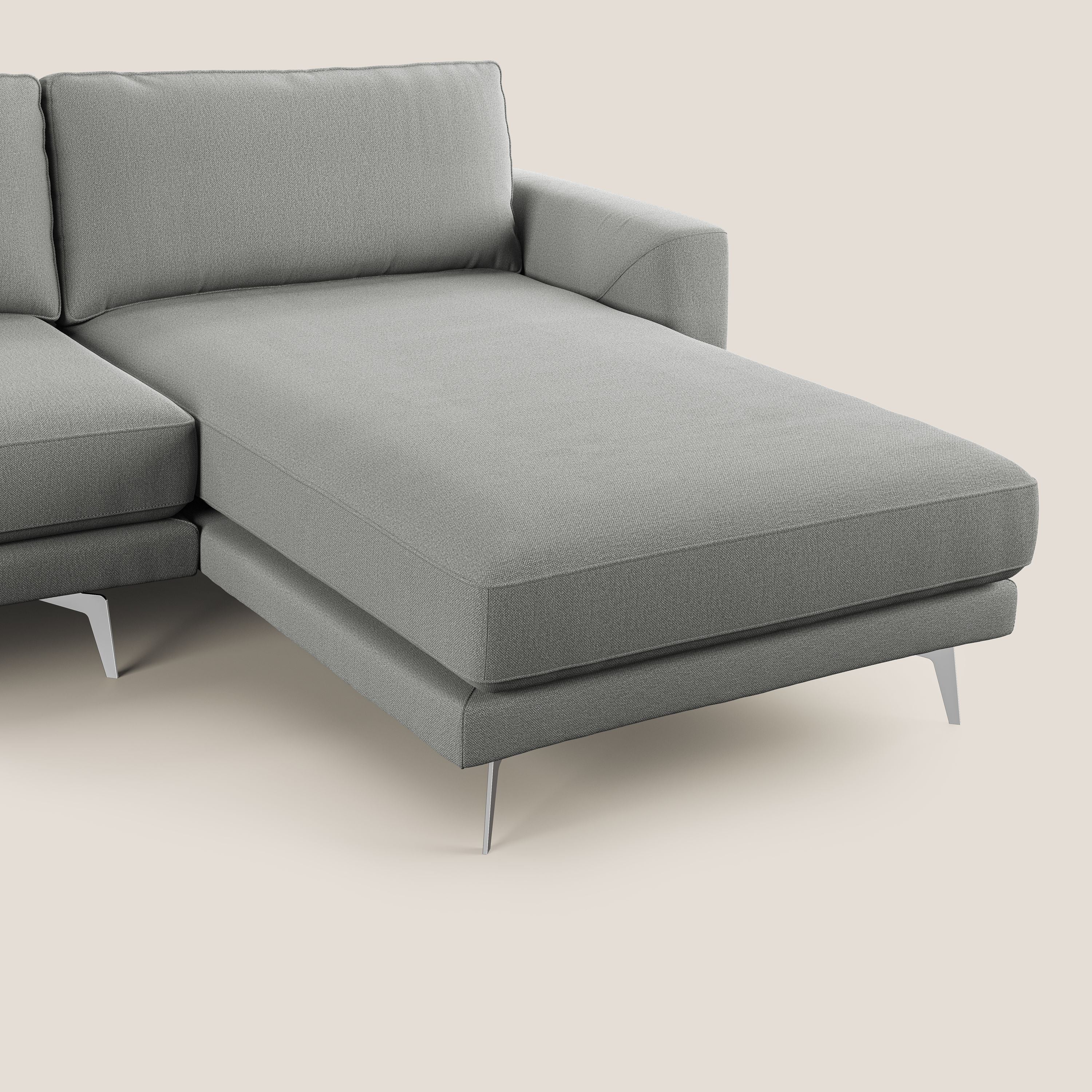 Dorian divano moderno angolare con penisola in tessuto morbido antimacchia T05 grigio - divani.store