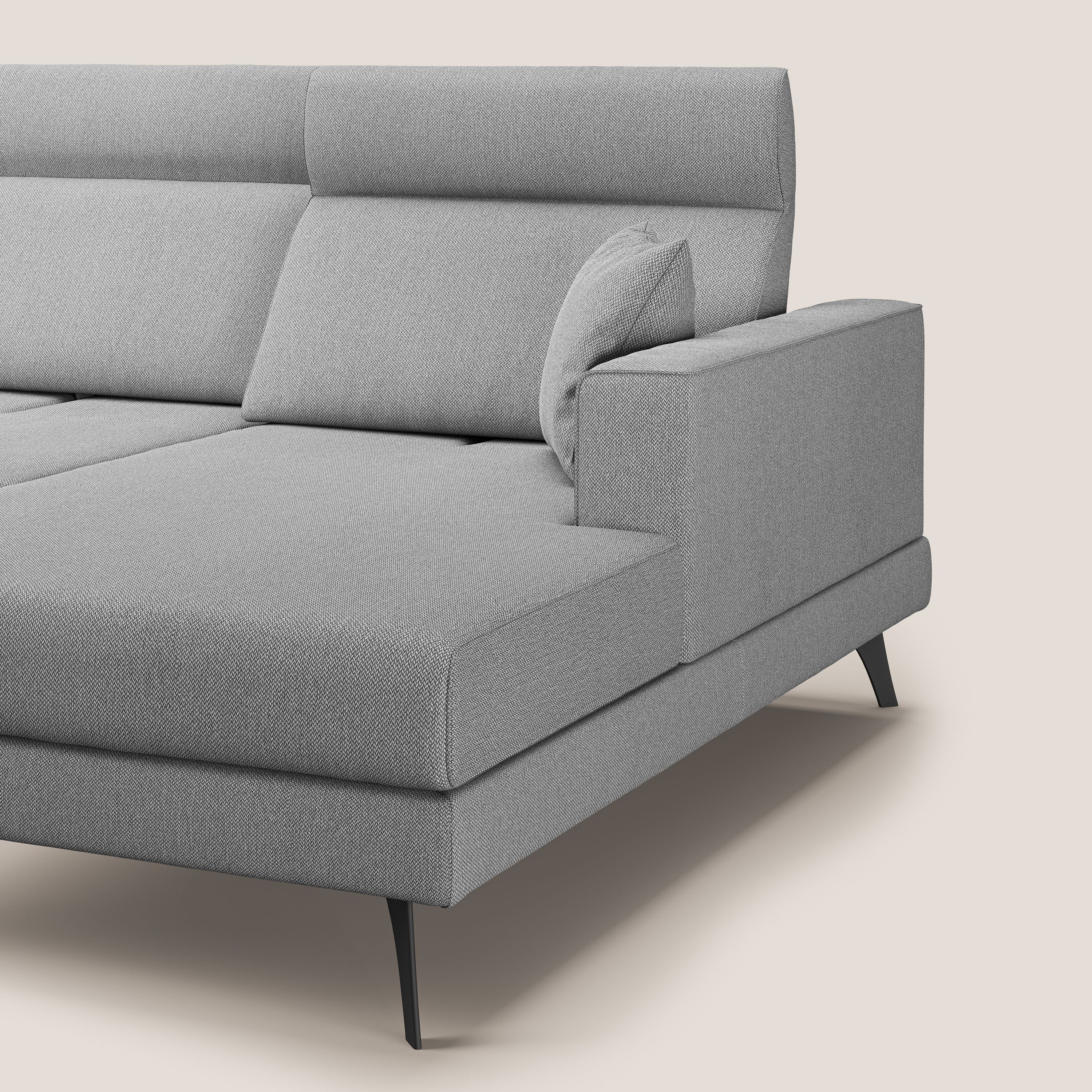 Slide Divano angolare con schienali traslanti e poggiatesta regolabili in tessuto smacchiabile T05 grigio - divani.store