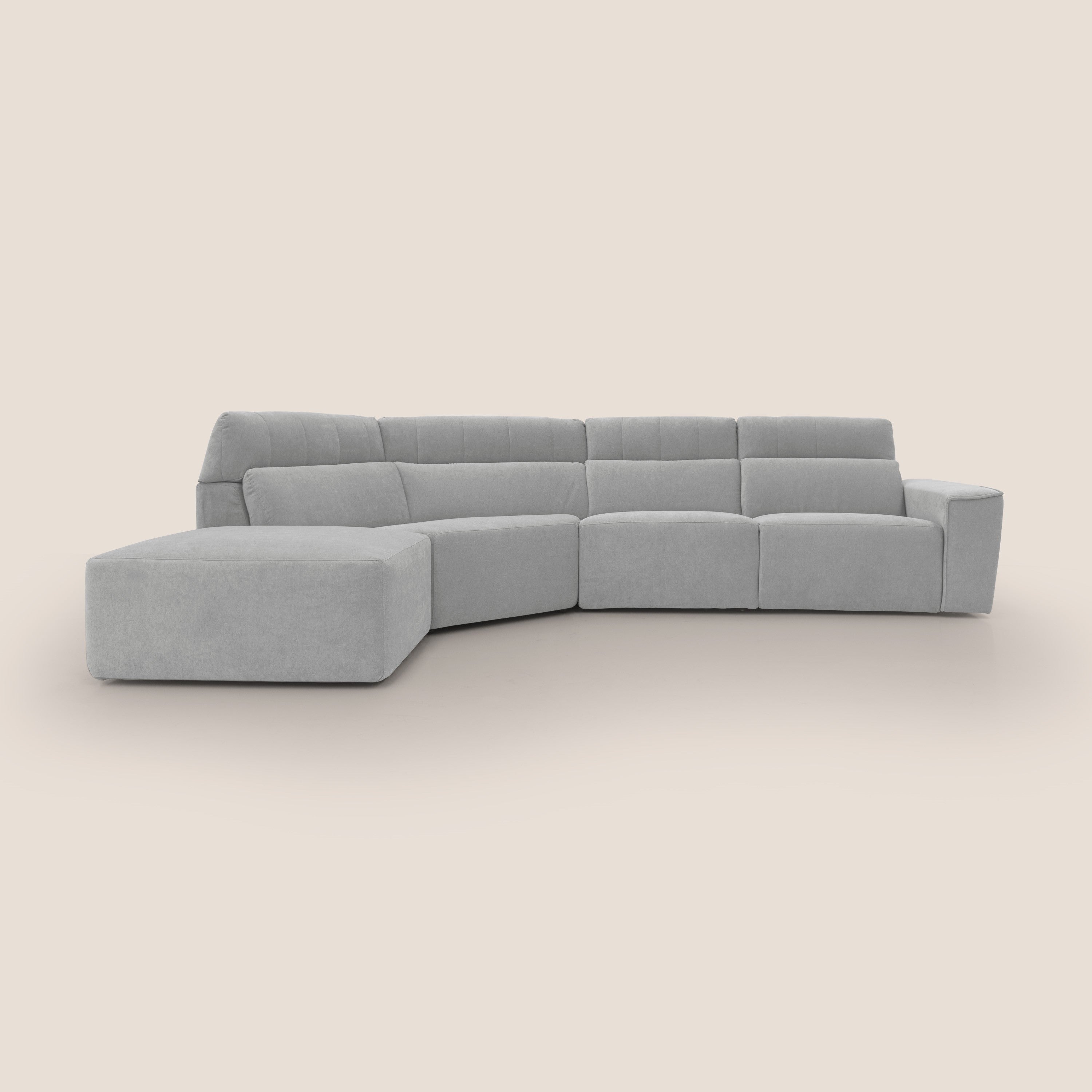 Clark Divano angolare con opzione relax elettrico in tessuto smacchiabile impermeabile T17 grigio - divani.store