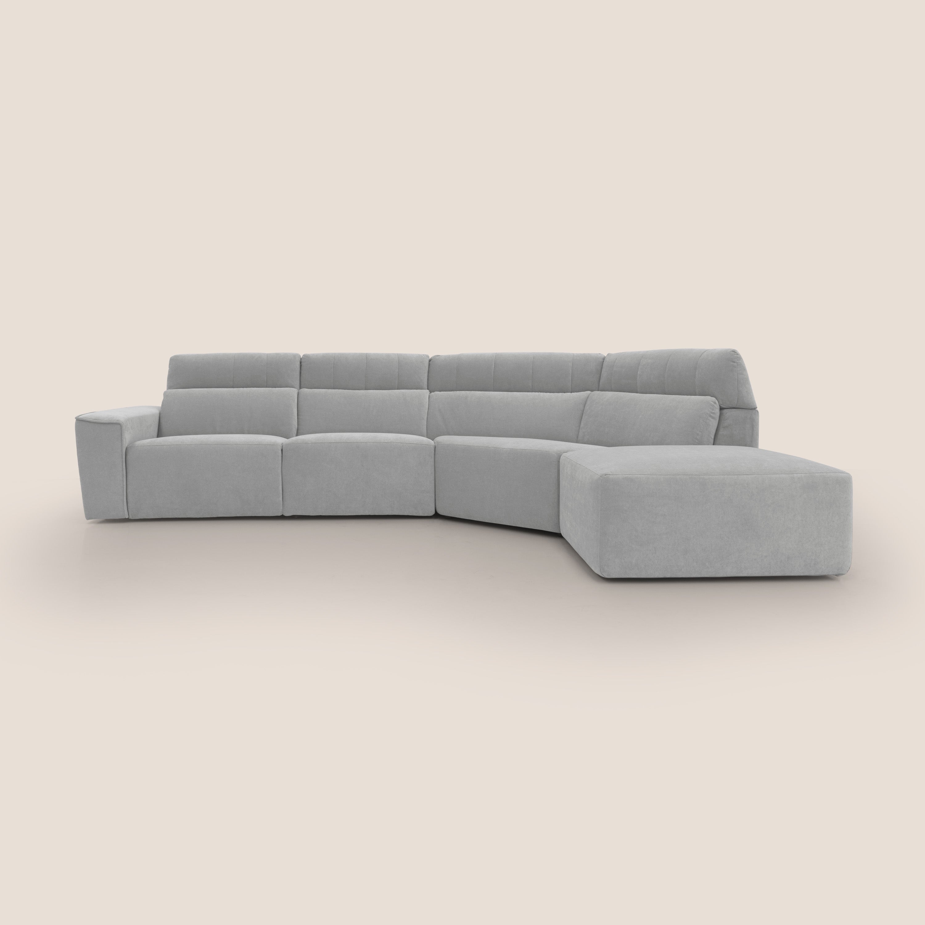 Clark Divano angolare con opzione relax elettrico in tessuto smacchiabile impermeabile T17 grigio - divani.store