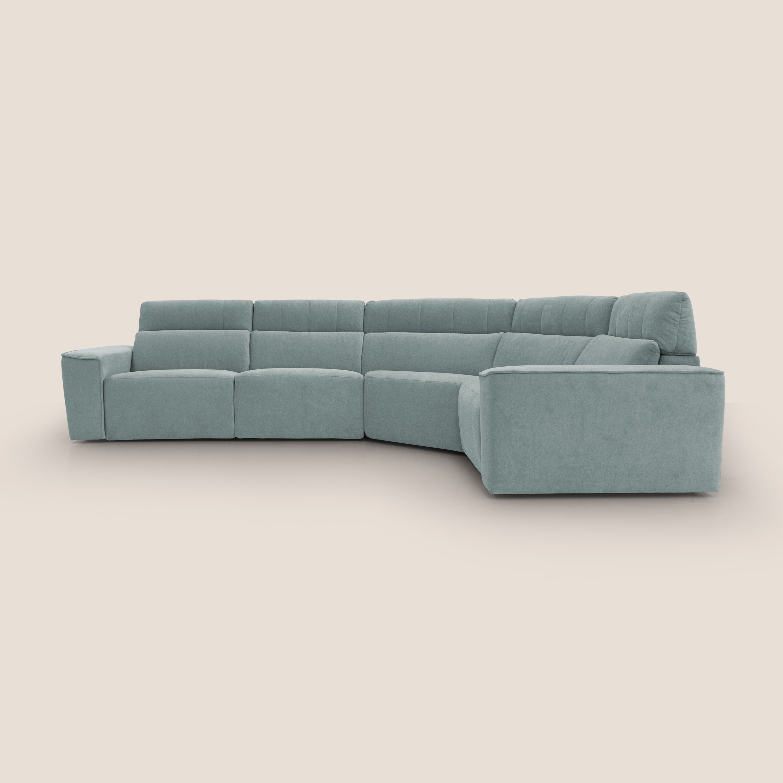 Clark Divano modulare angolare REVERSIBILE con opzione relax elettrico in tessuto smacchiabile impermeabile T17 verde acqua - divani.store