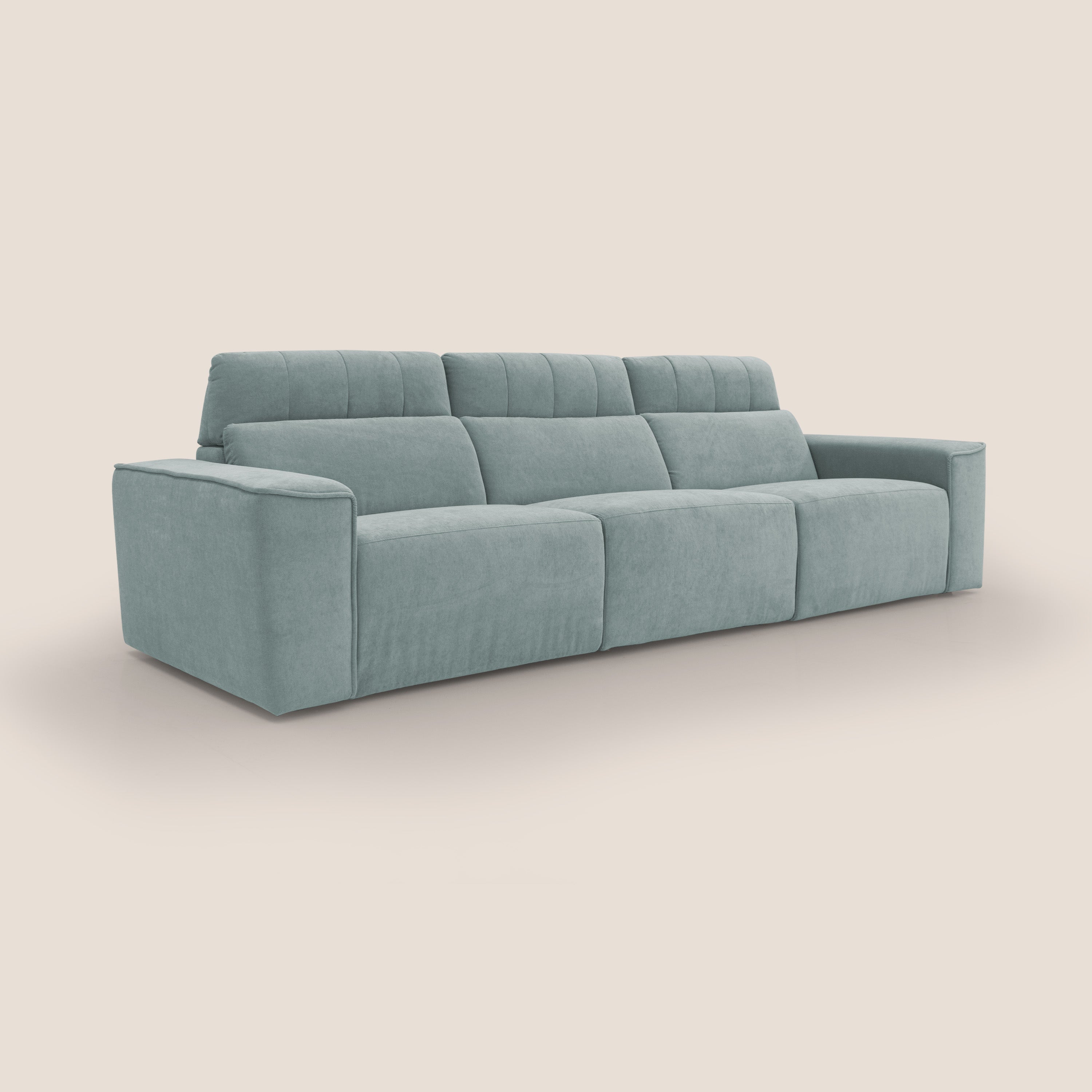 Clark Divano modulare 3 sedute con opzione relax elettrico in tessuto smacchiabile impermeabile T17 verde acqua - divani.store