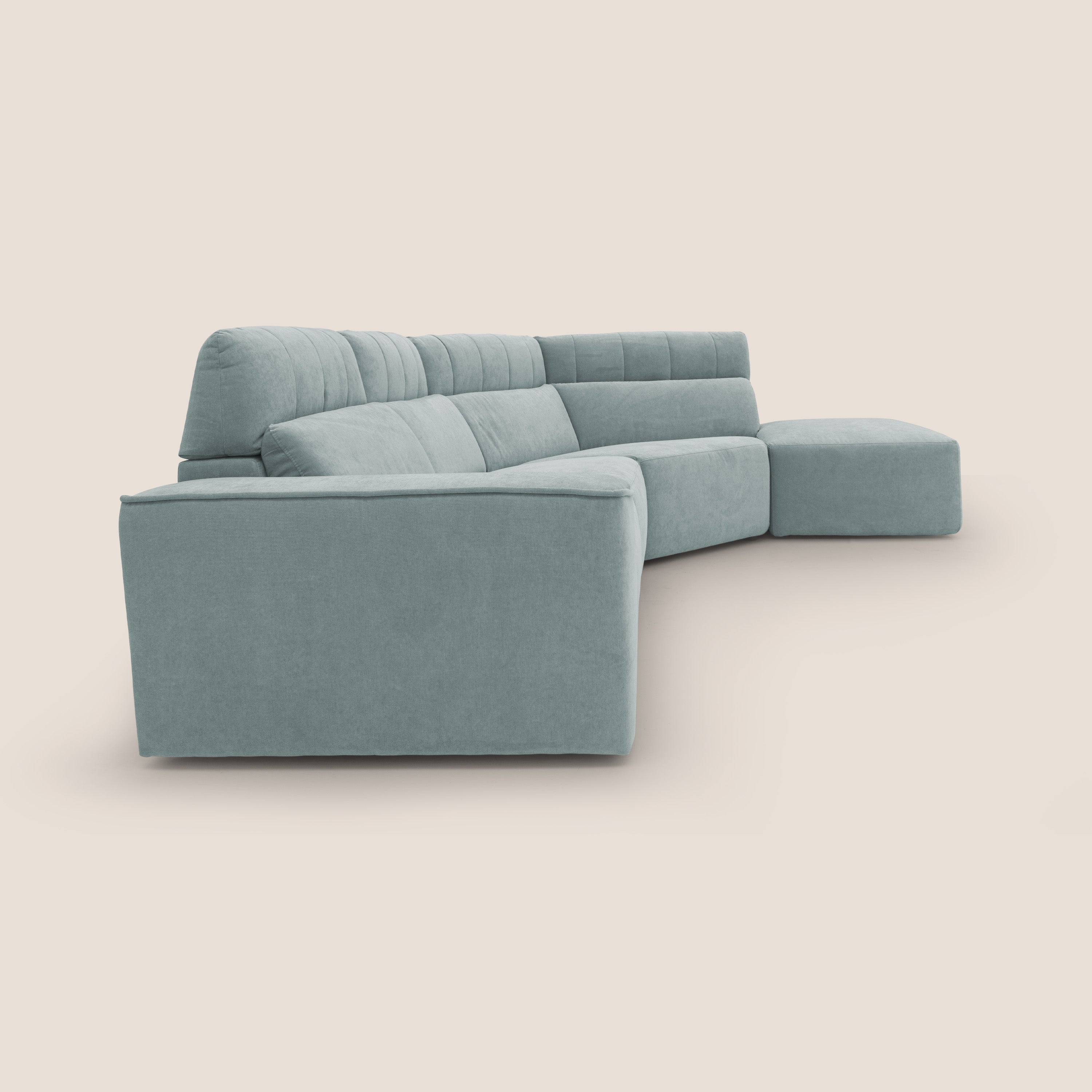 Clark Divano angolare con opzione relax elettrico in tessuto smacchiabile impermeabile T17 verde acqua - divani.store
