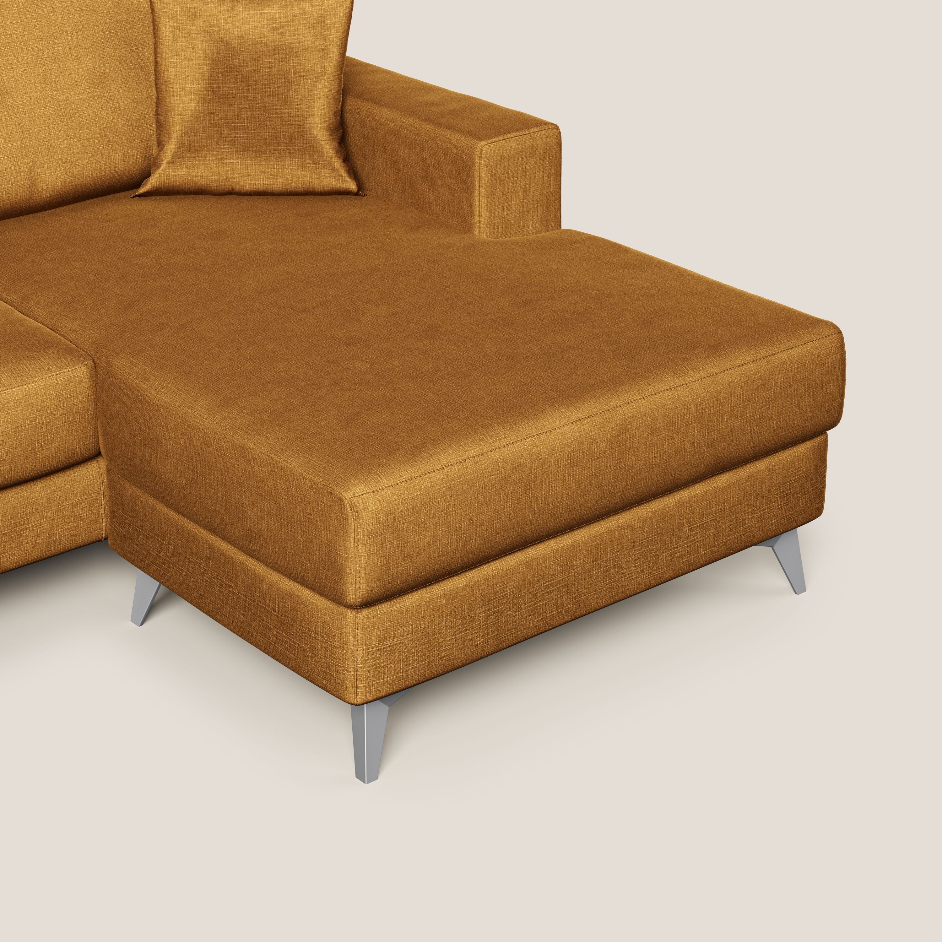 Michael divano moderno angolare con penisola in morbido velluto impermeabile T01 oro - divani.store