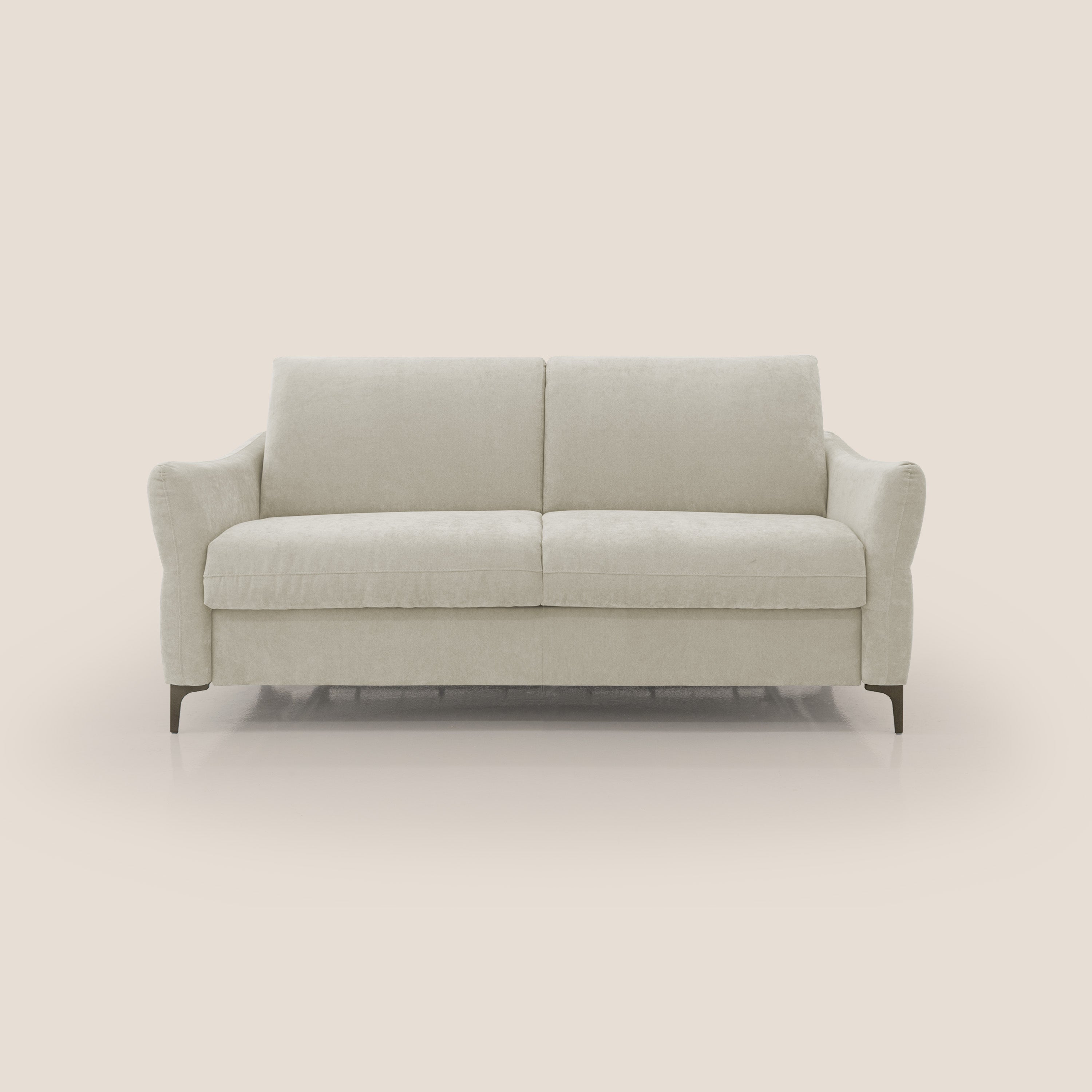 Dalia divano letto con materasso H18 cm e piedi alti in raffinato tessuto smacchiabile T17 panna - divani.store