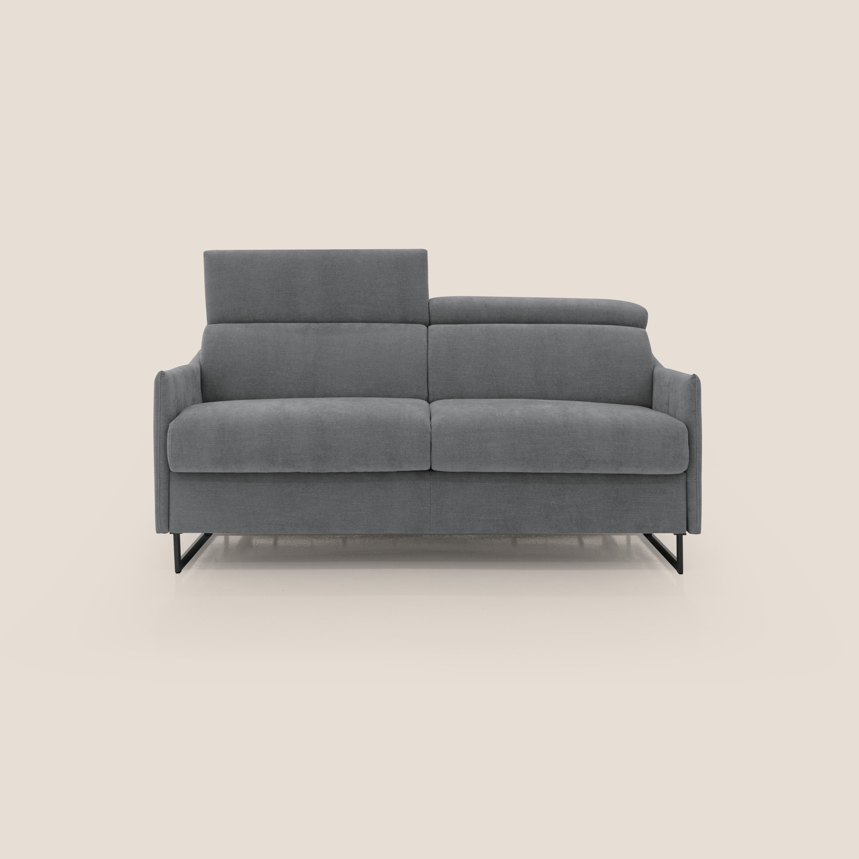 Loto divano letto salvaspazio materasso H18 cm con piedi alti in morbido tessuto impermeabile T14 grigio - divani.store