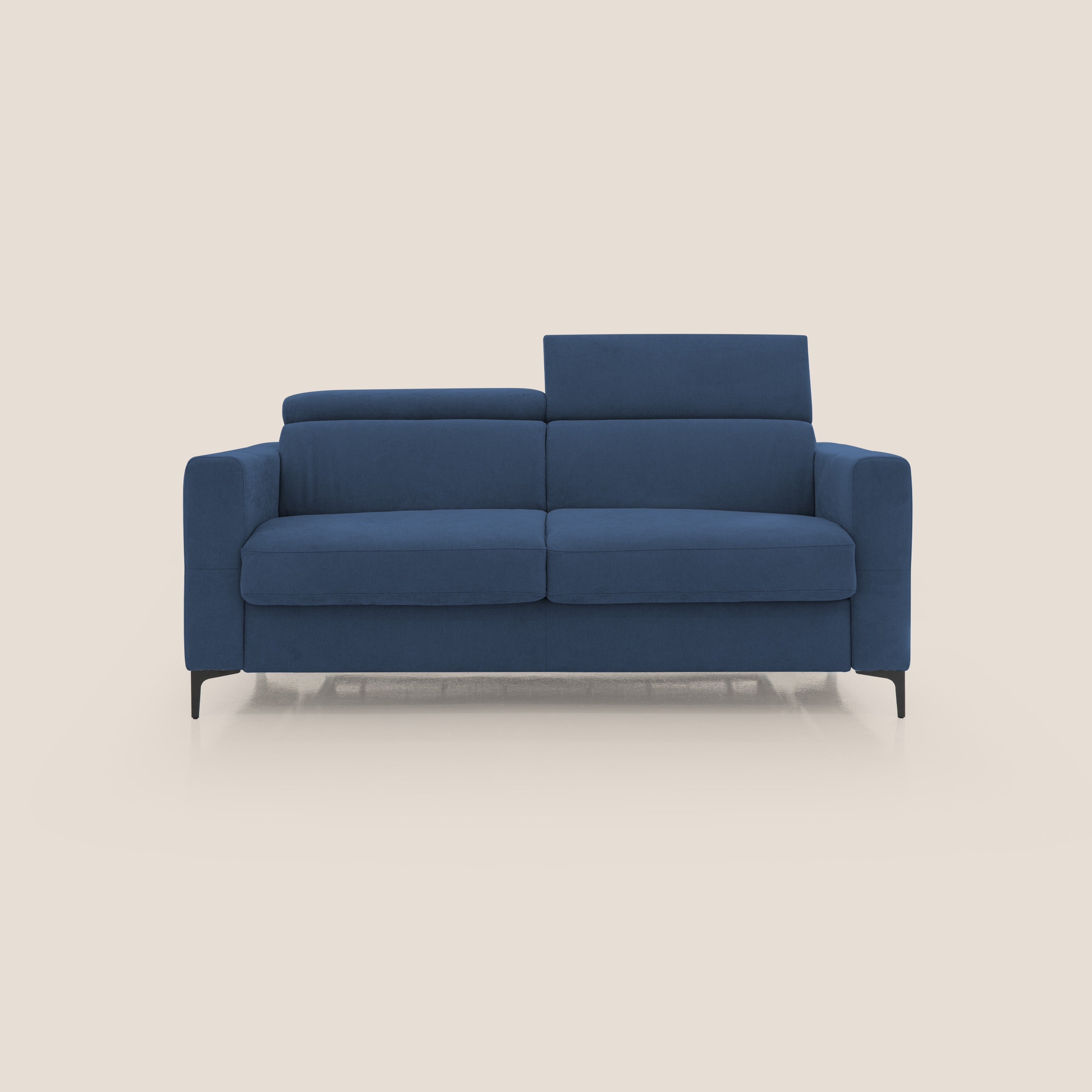 Gardenia divano letto materasso alto 18 cm con poggiatesta reclinabili e rivestimento impermeabile T02 blu - divani.store