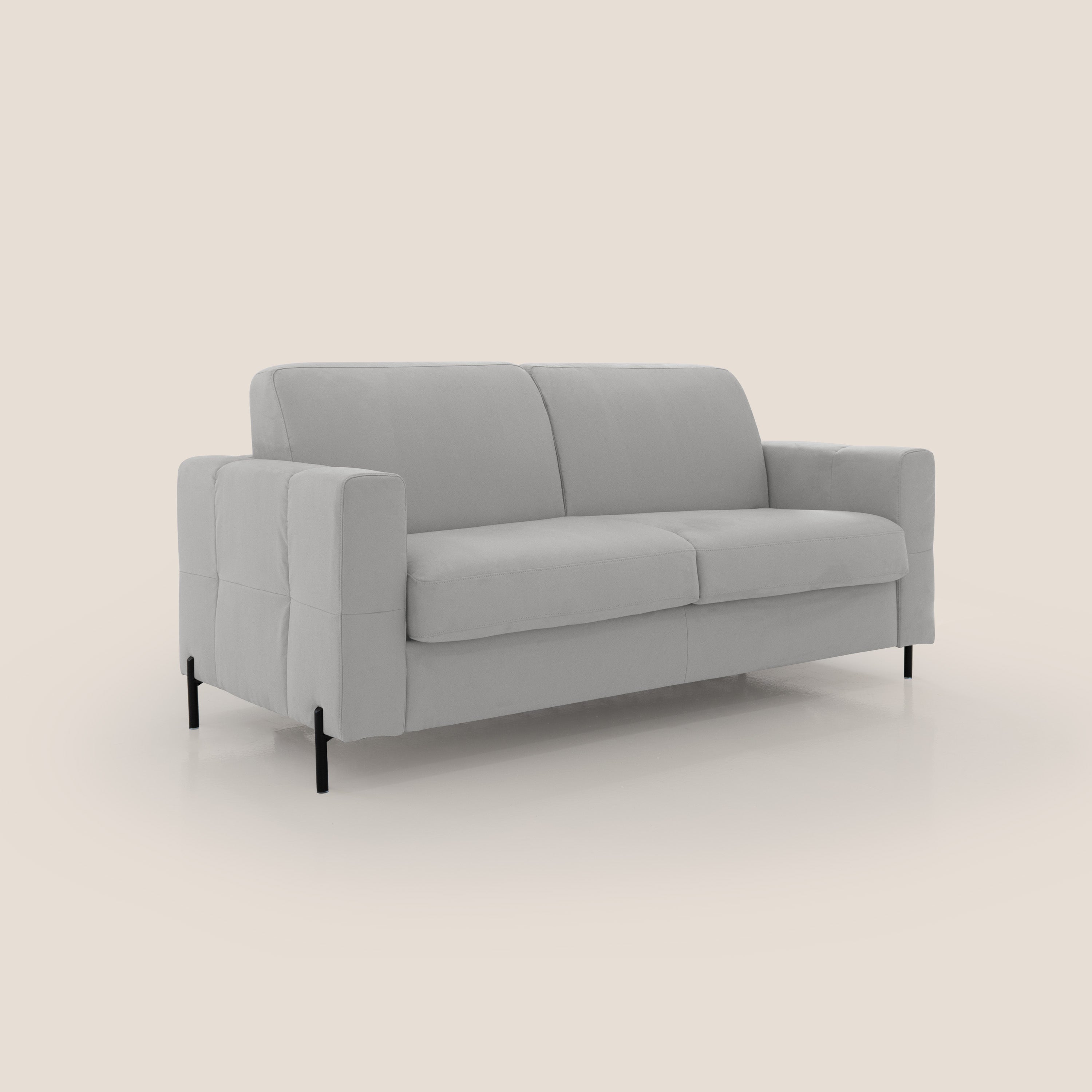 Ortensia divano letto materasso H18 cm con piedi alti in elegante microfibra smacchiabile T11 grigio chiaro - divani.store