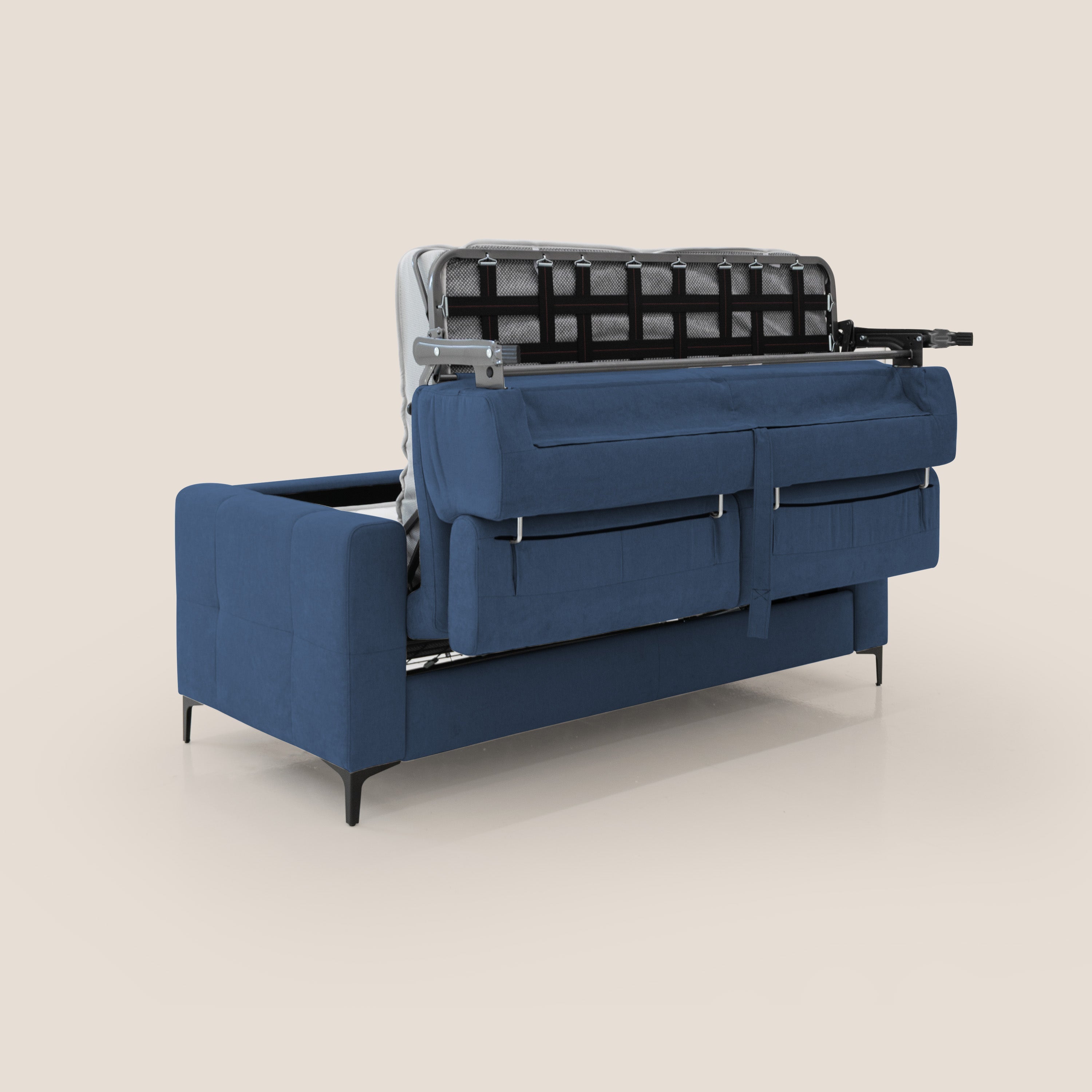 Gardenia divano letto materasso alto 18 cm con poggiatesta reclinabili e rivestimento impermeabile T02 blu - divani.store