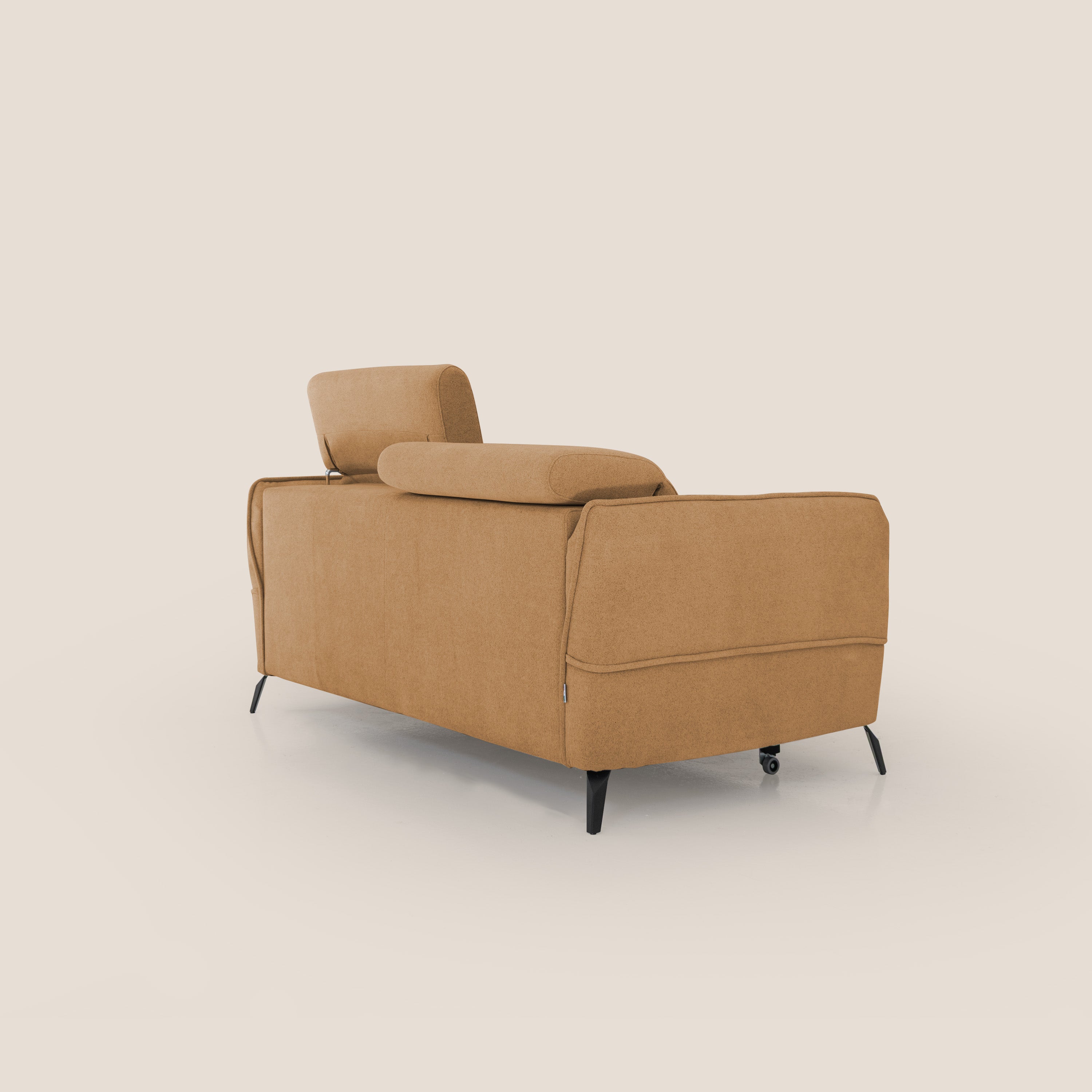 Bloom Divano con poggiapiedi estraibile piedini alti e poggiatesta reclinabili in tessuto bouclé impermeabile T07 arancio - divani.store