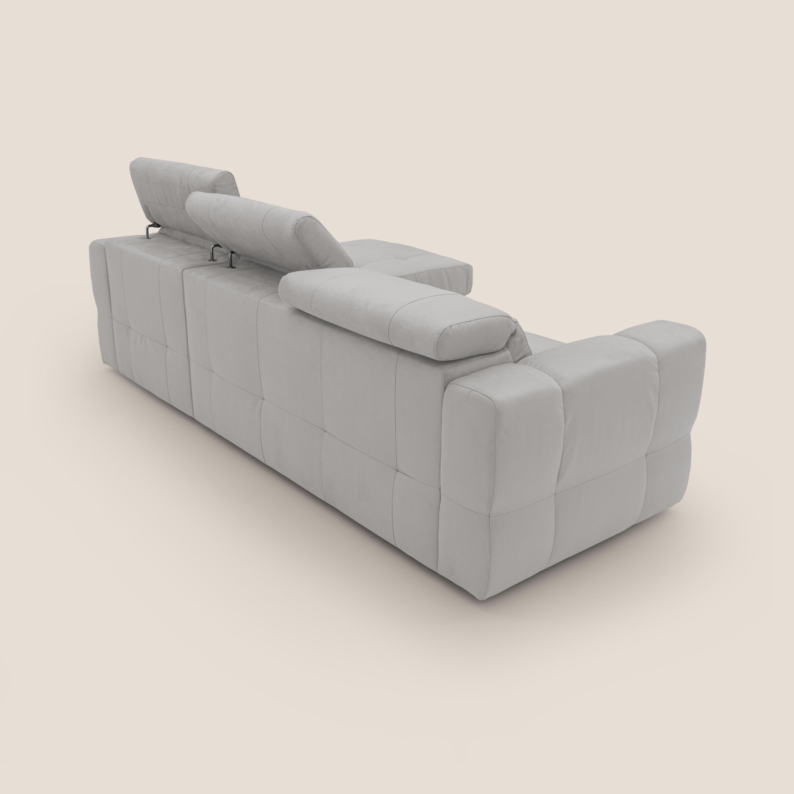 Kronos Divano angolare con pouf estraibile e penisola contenitore in microfibra impermeabile T11 grigio chiaro - divani.store