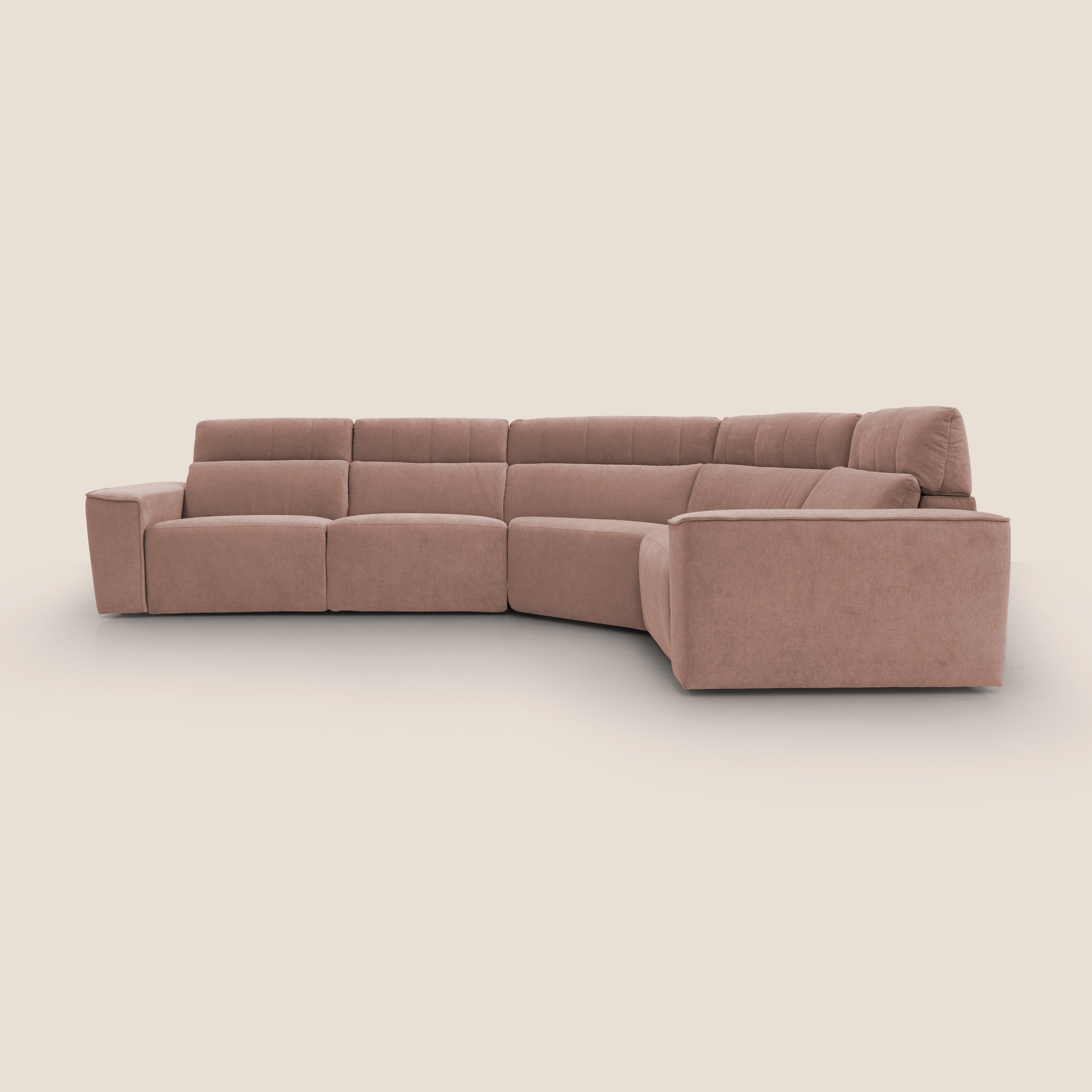 Clark Divano modulare angolare REVERSIBILE con opzione relax elettrico in tessuto smacchiabile impermeabile T17 rosa - divani.store