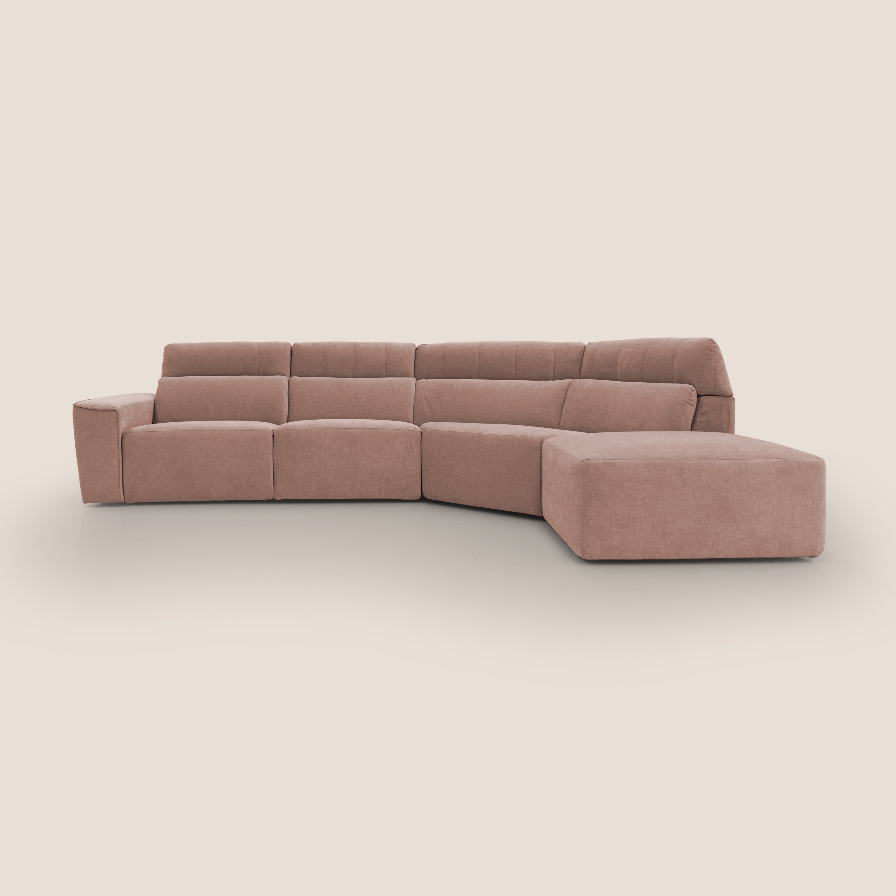 Clark Divano angolare con opzione relax elettrico in tessuto smacchiabile impermeabile T17 rosa - divani.store