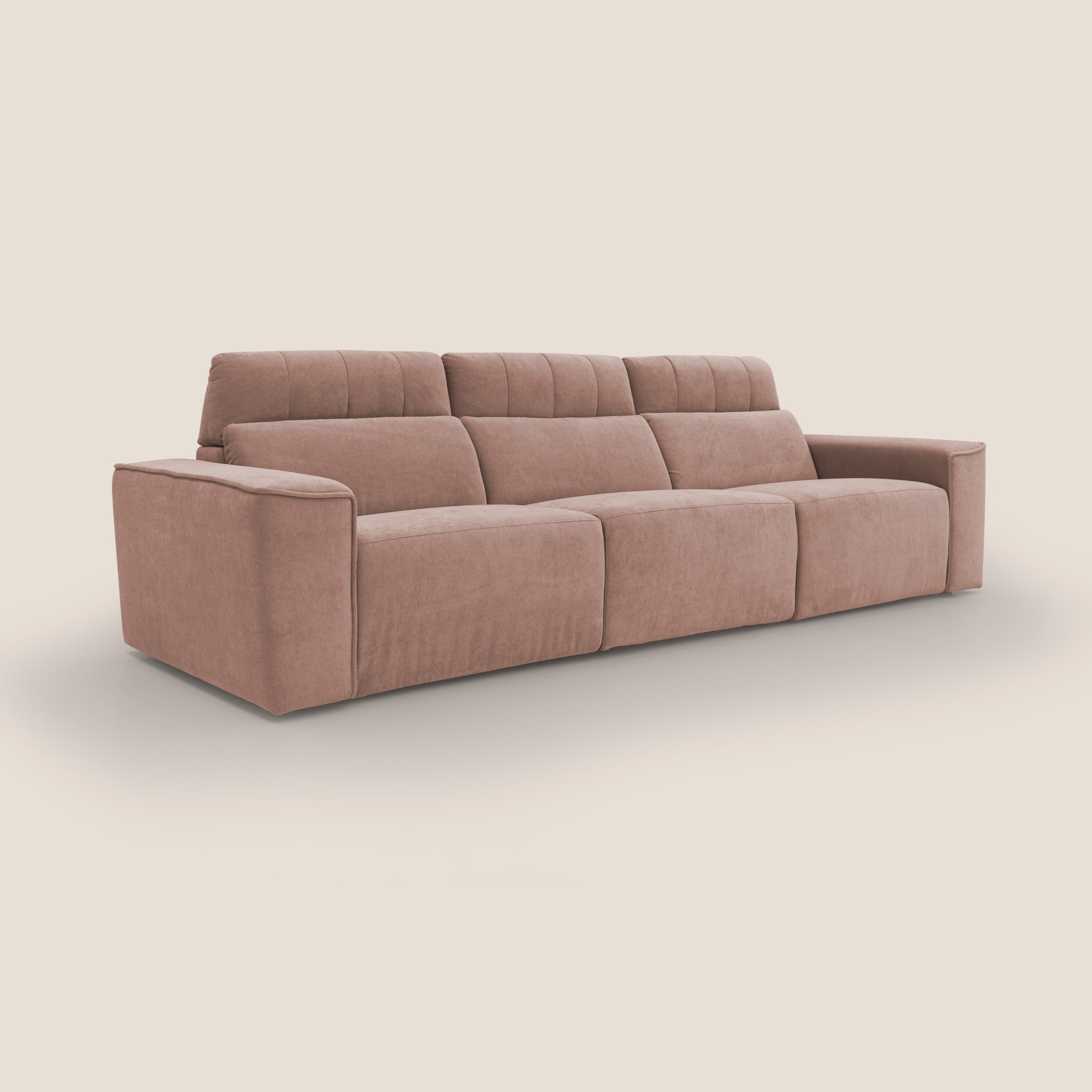 Clark Divano modulare 3 sedute con opzione relax elettrico in tessuto smacchiabile impermeabile T17 rosa - divani.store
