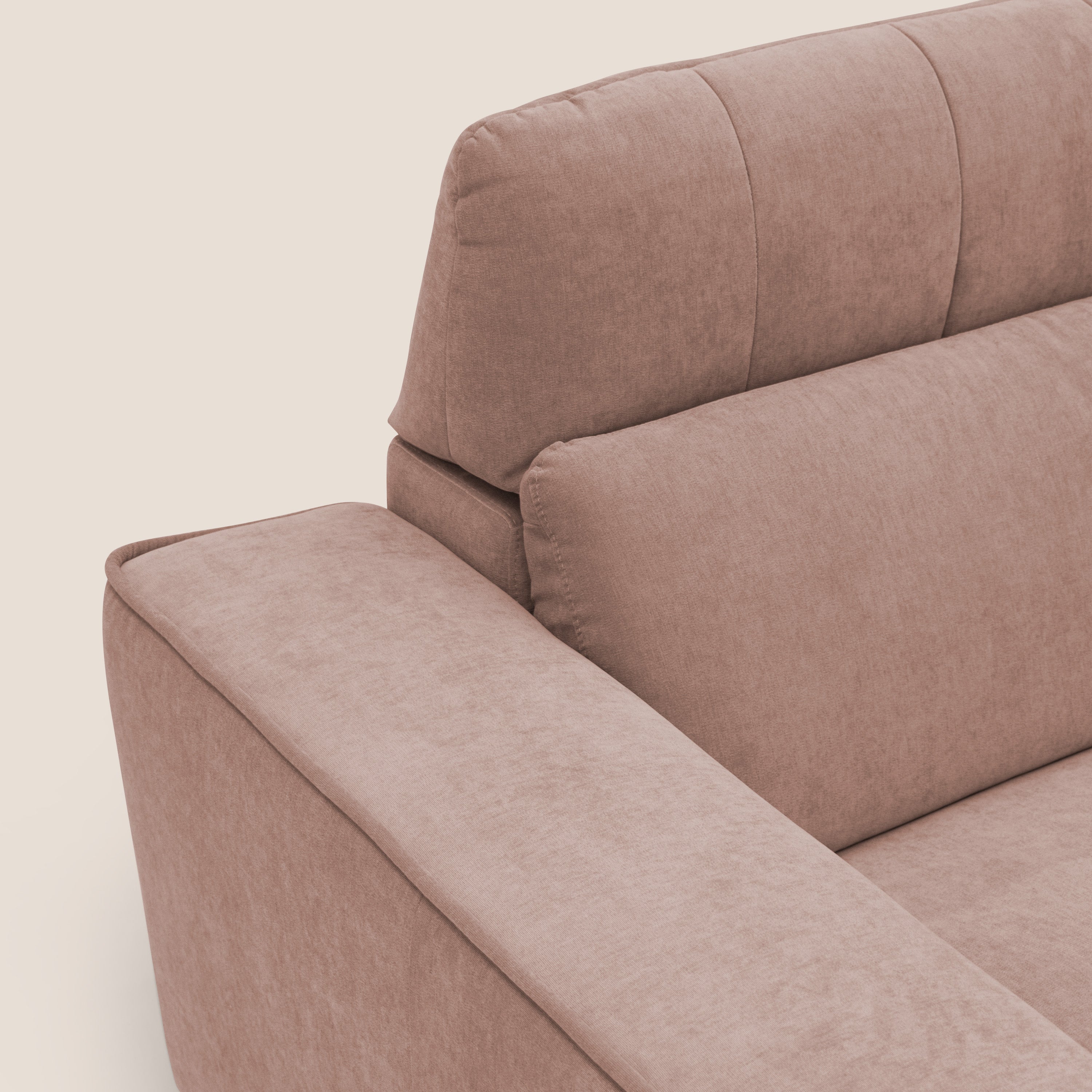 Clark Divano modulare angolare REVERSIBILE con opzione relax elettrico in tessuto smacchiabile impermeabile T17 rosa - divani.store