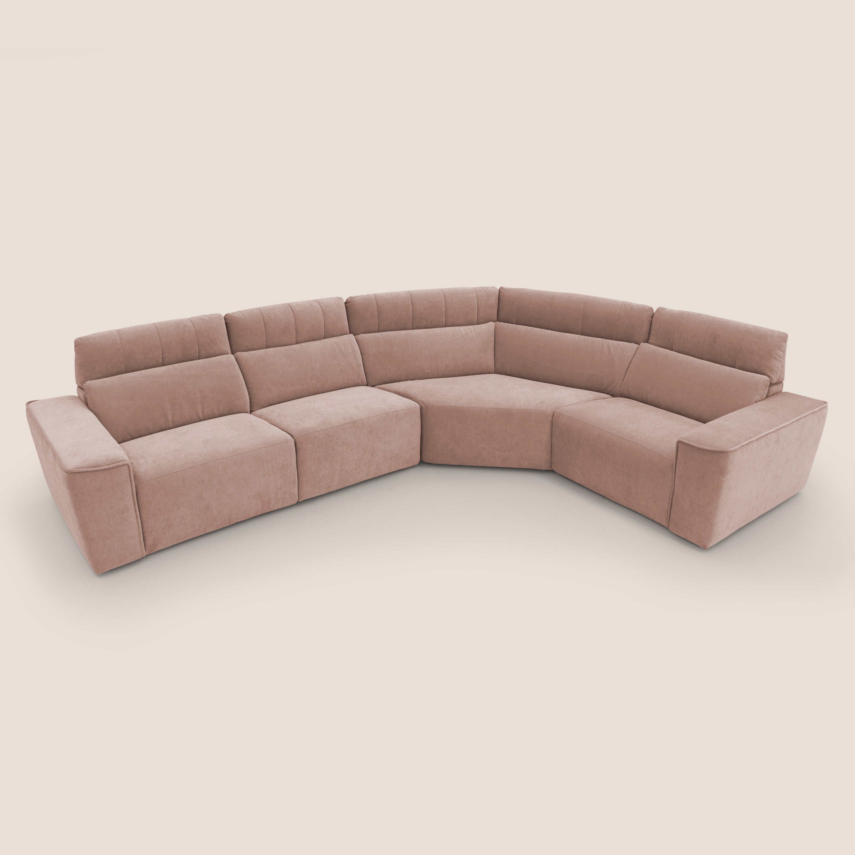 Clark Divano modulare angolare REVERSIBILE con opzione relax elettrico in tessuto smacchiabile impermeabile T17 rosa - divani.store