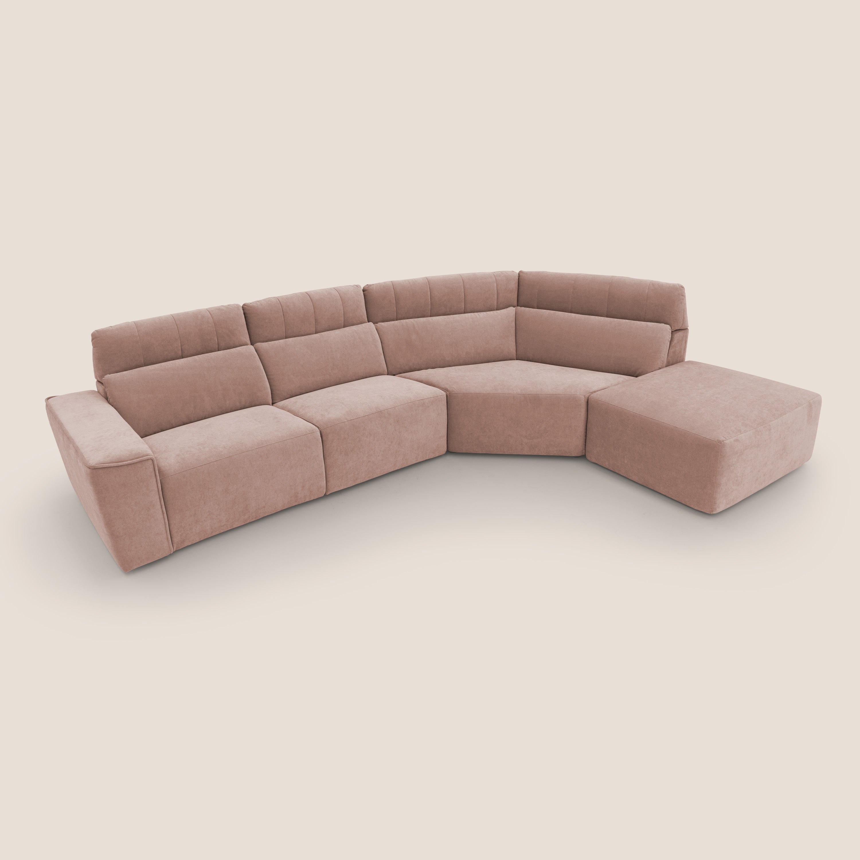 Clark Divano angolare con opzione relax elettrico in tessuto smacchiabile impermeabile T17 rosa - divani.store
