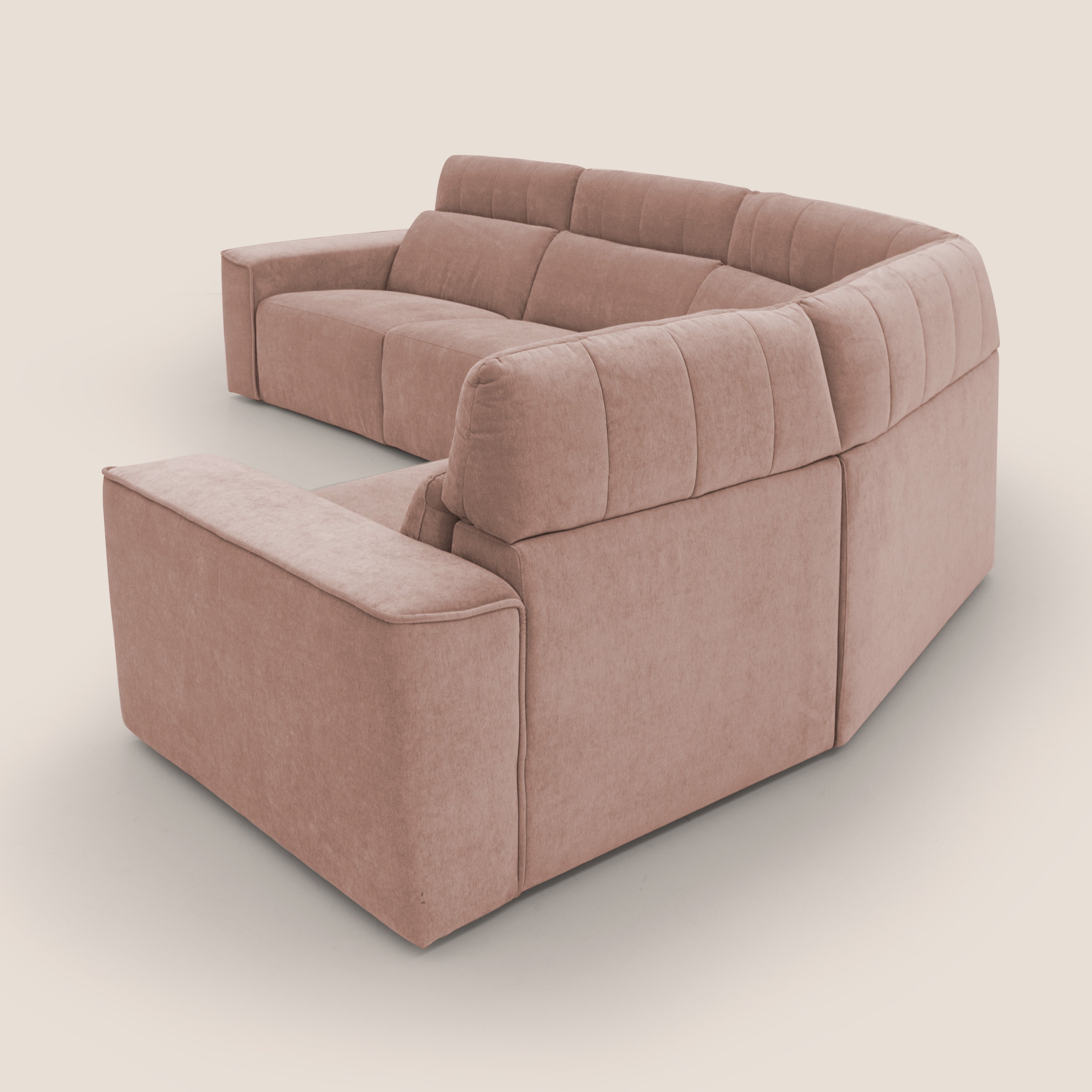 Clark Divano modulare angolare REVERSIBILE con opzione relax elettrico in tessuto smacchiabile impermeabile T17 rosa - divani.store