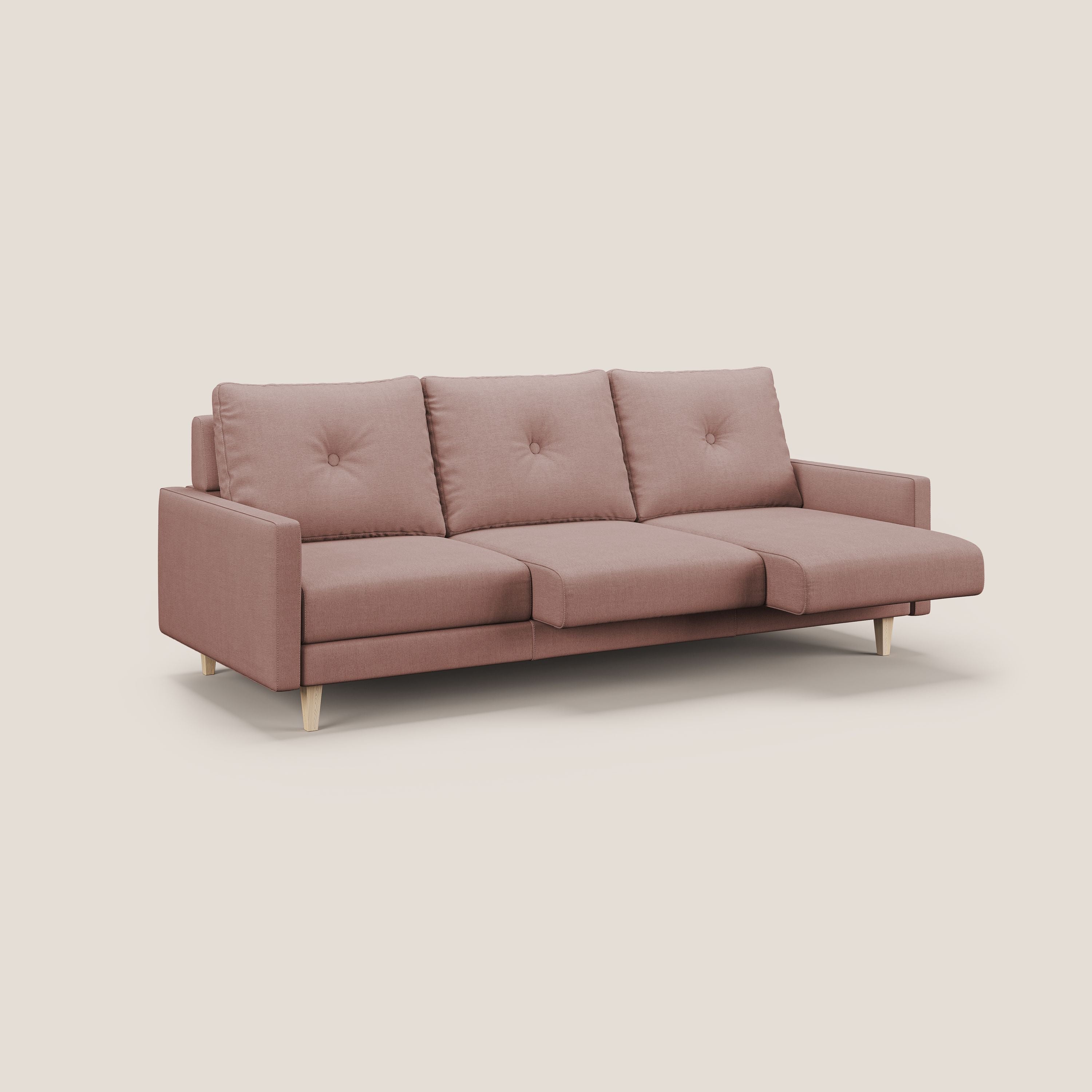 Matisse divano a 3 sedute allungabili e schienali in piuma d'oca in tessuto smacchiabile T17 rosa - divani.store