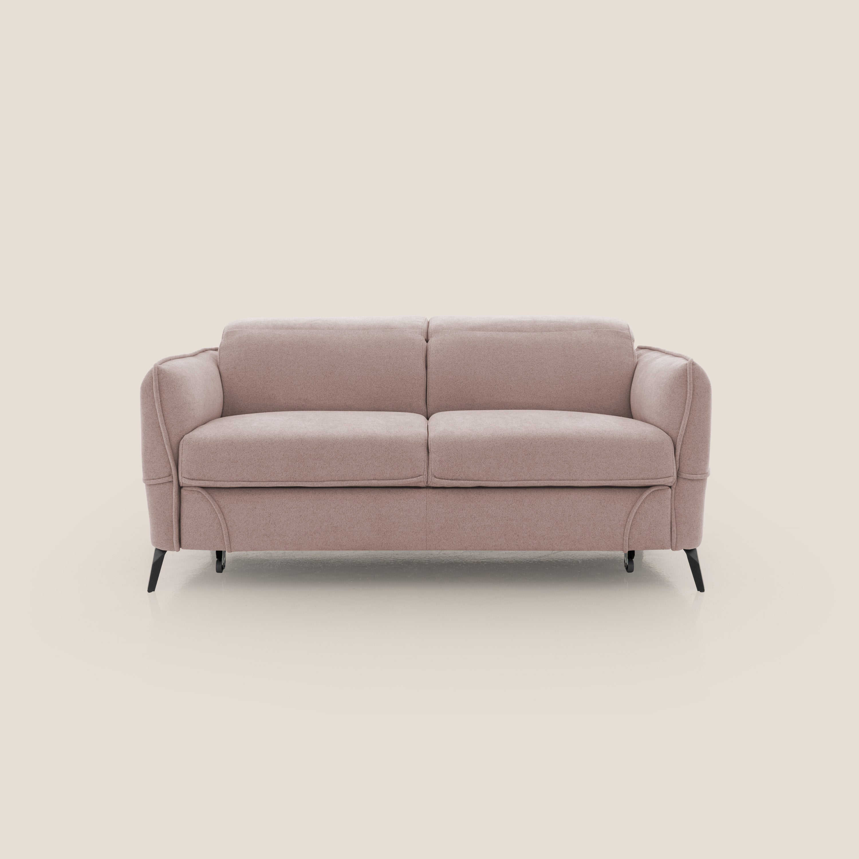 Bloom Divano con poggiapiedi estraibile piedini alti e poggiatesta reclinabili in tessuto bouclé impermeabile T07 rosa - divani.store