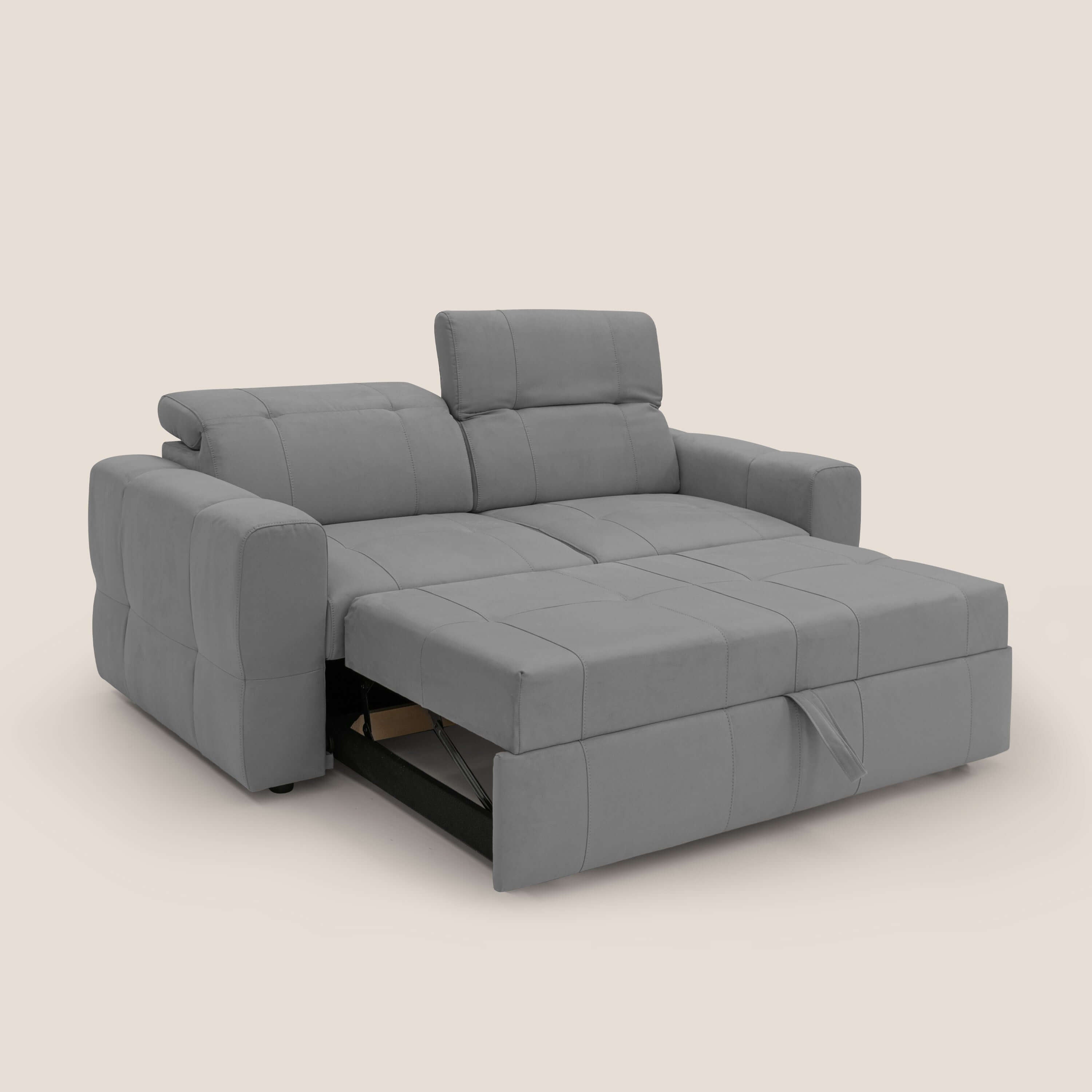 Kronos Divano con pouf estraibile poggiapiedi e poggiatesta reclinabili in morbida microfibra impermeabile T11 grigio - divani.store