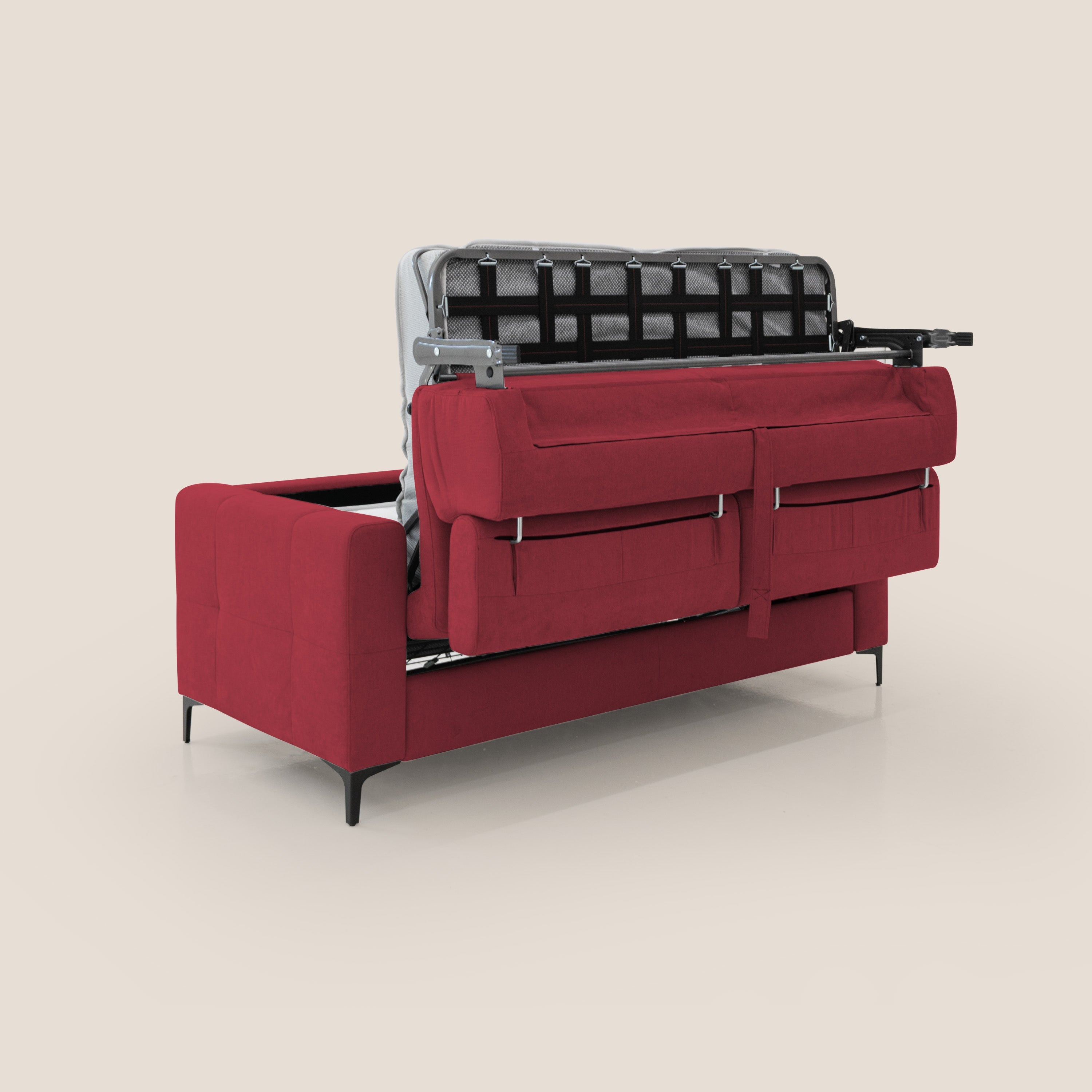 Gardenia divano letto materasso alto 18 cm con poggiatesta reclinabili e rivestimento impermeabile T02 rosso - divani.store
