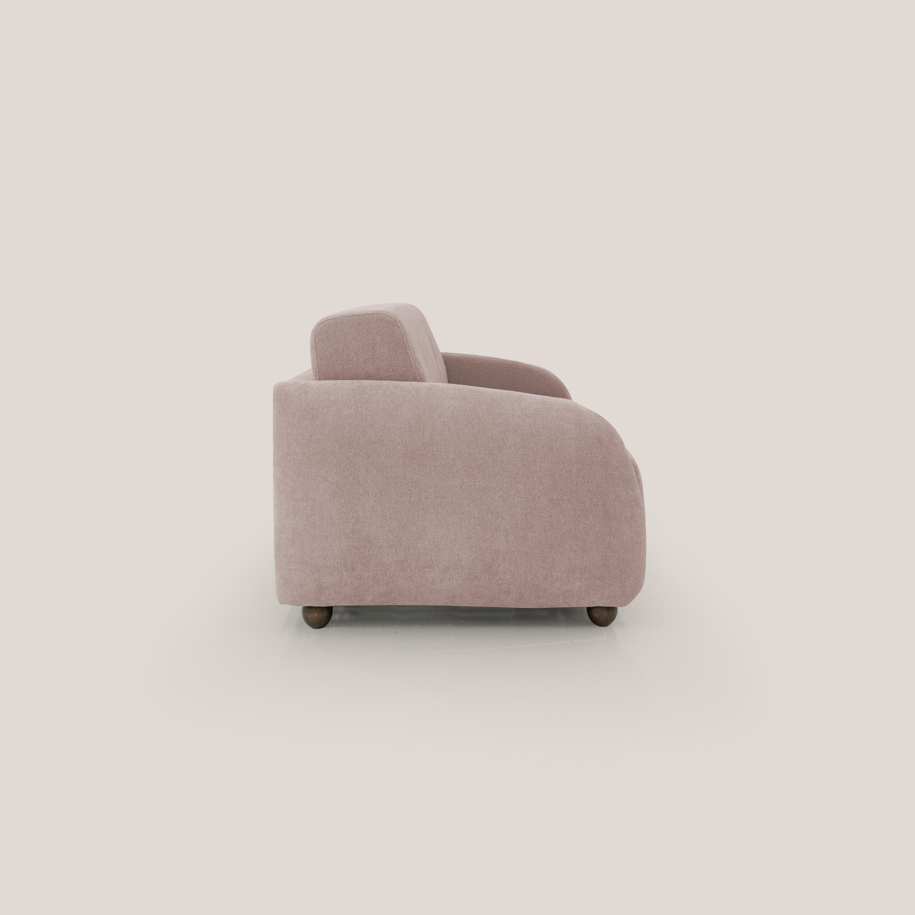 Giglio divano letto scandinavo japandi con materasso H18 cm in tessuto Bouclé impermeabile T07 rosa - divani.store