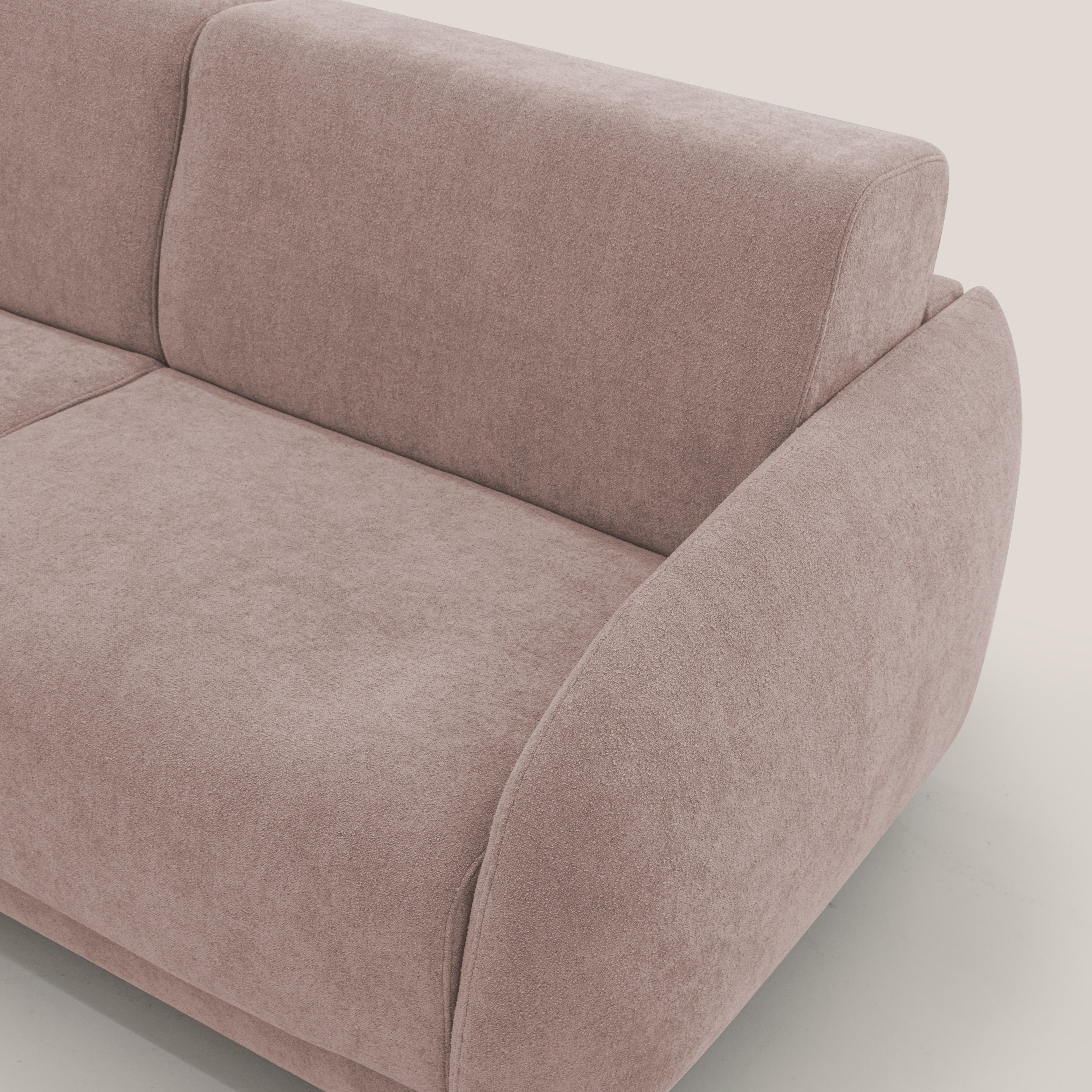 Giglio divano letto scandinavo japandi con materasso H18 cm in tessuto Bouclé impermeabile T07 rosa - divani.store