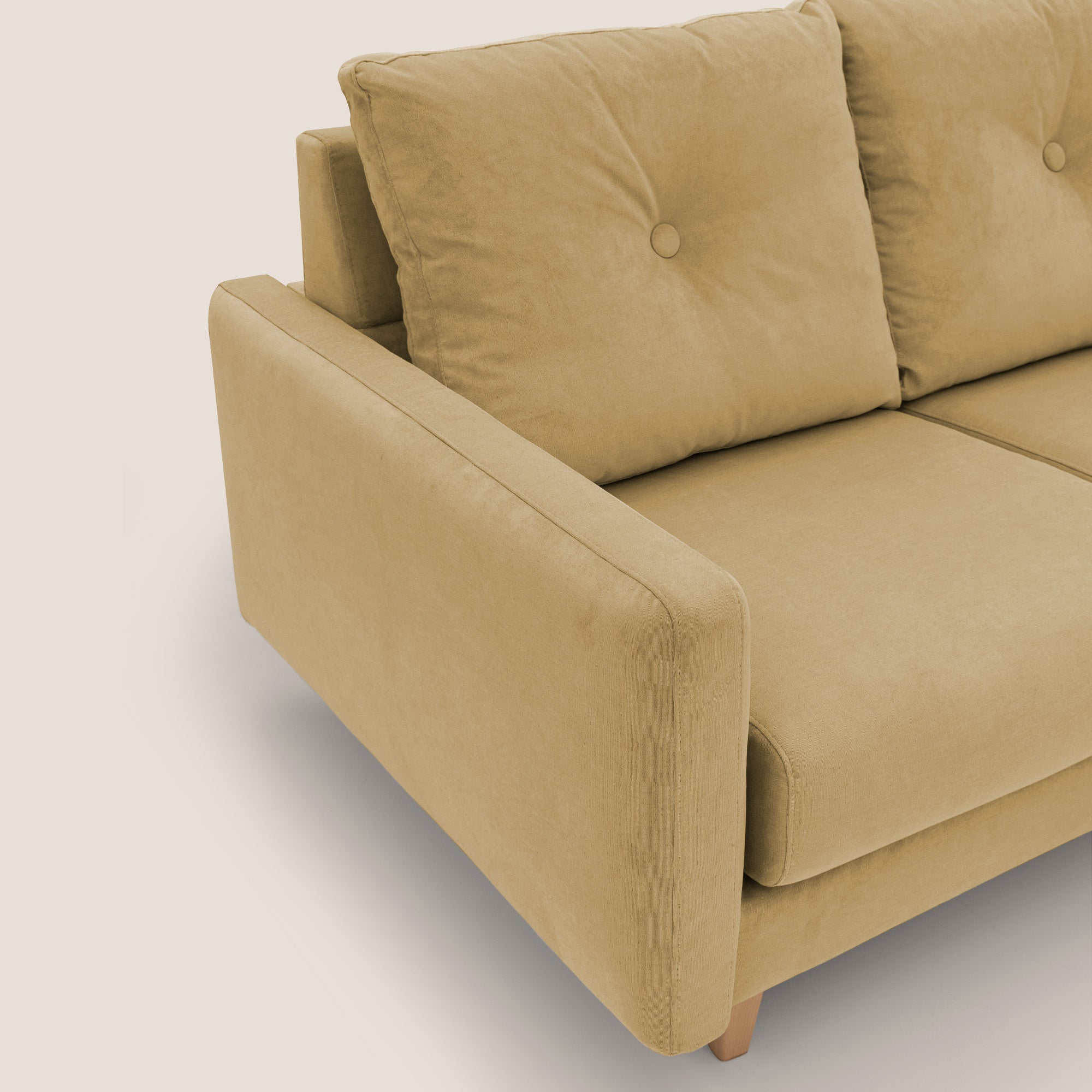 Matisse divano a 3 sedute allungabili e schienali in piuma d'oca in tessuto smacchiabile T17 giallo - divani.store