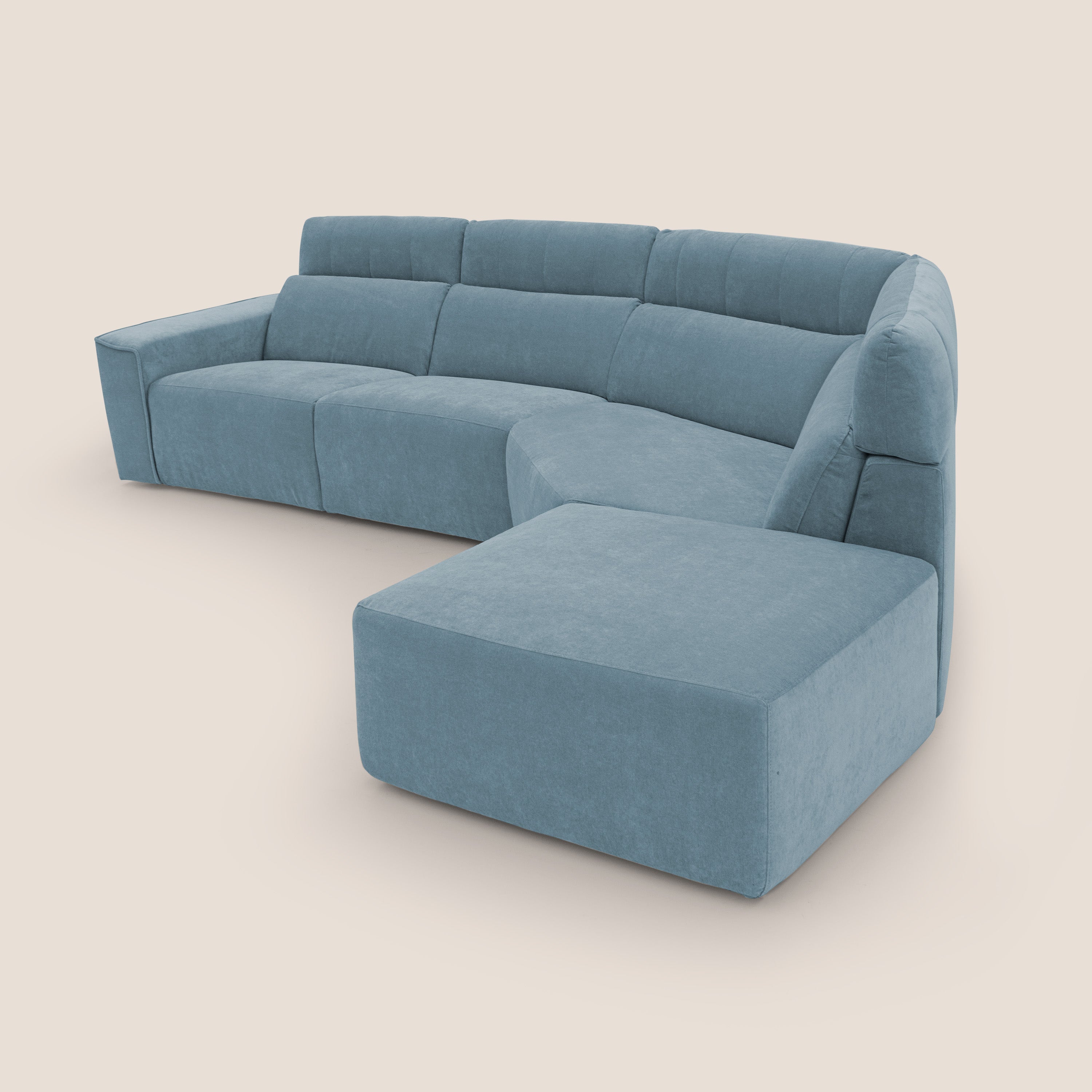 Clark Divano angolare con opzione relax elettrico in tessuto smacchiabile impermeabile T17 carta da zucchero - divani.store