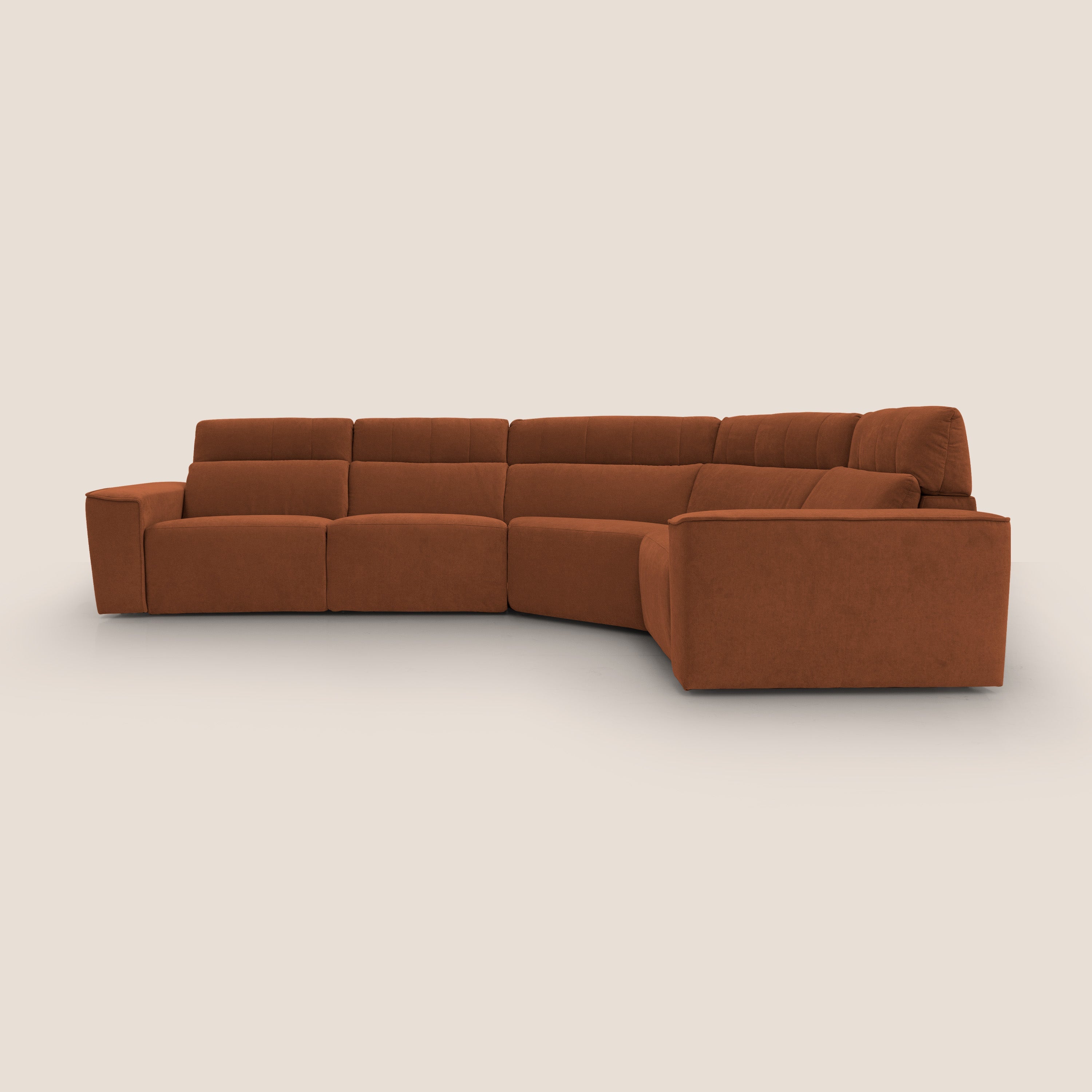 Clark Divano modulare angolare REVERSIBILE con opzione relax elettrico in tessuto smacchiabile impermeabile T17 arancio - divani.store