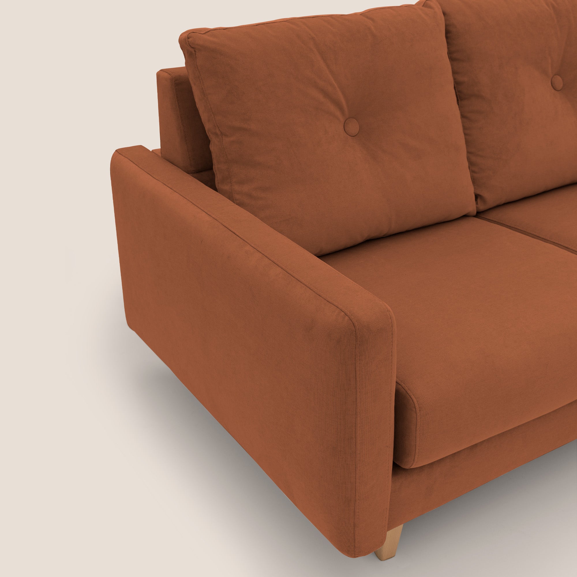 Matisse divano a 3 sedute allungabili e schienali in piuma d'oca in tessuto smacchiabile T17 arancio - divani.store