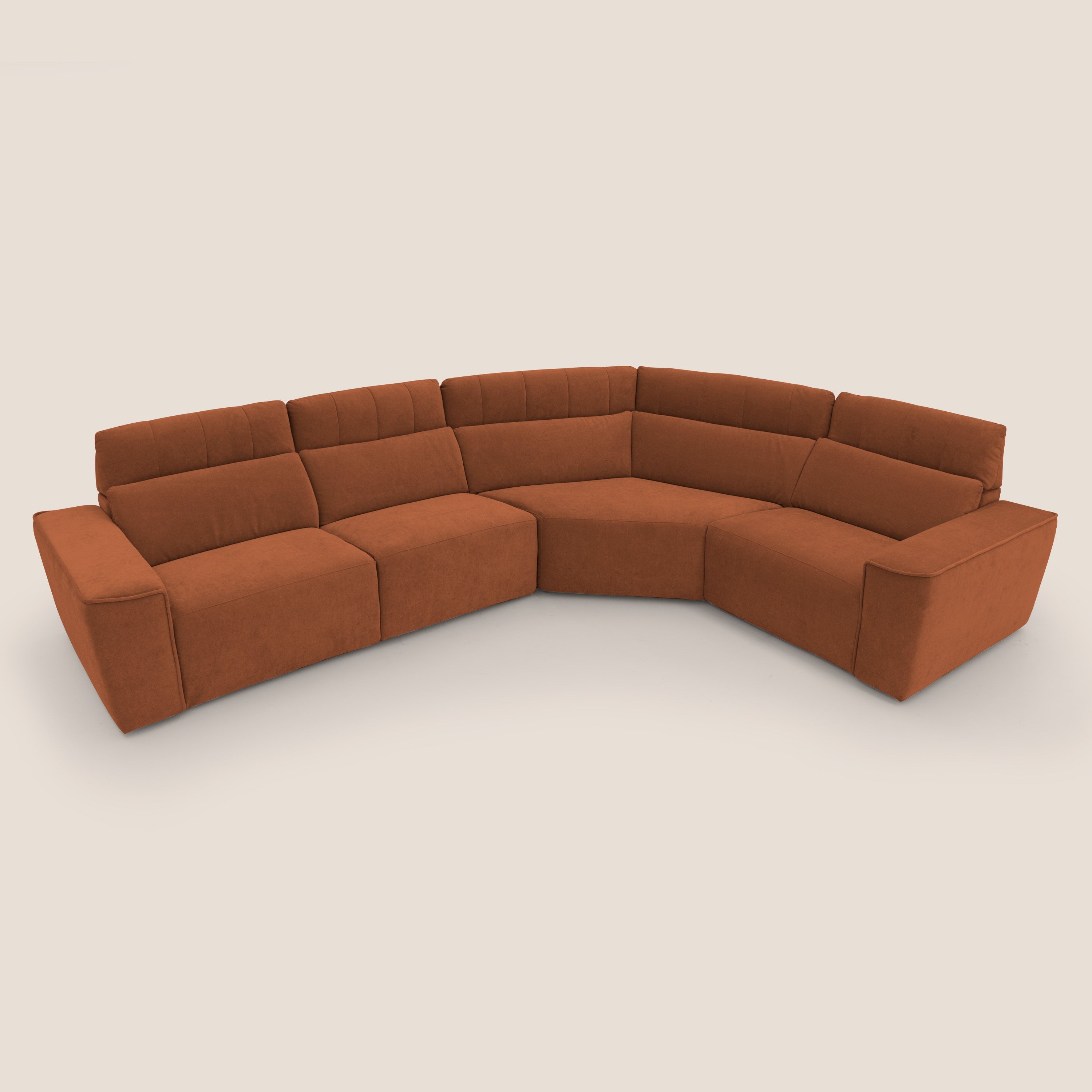 Clark Divano modulare angolare REVERSIBILE con opzione relax elettrico in tessuto smacchiabile impermeabile T17 arancio - divani.store