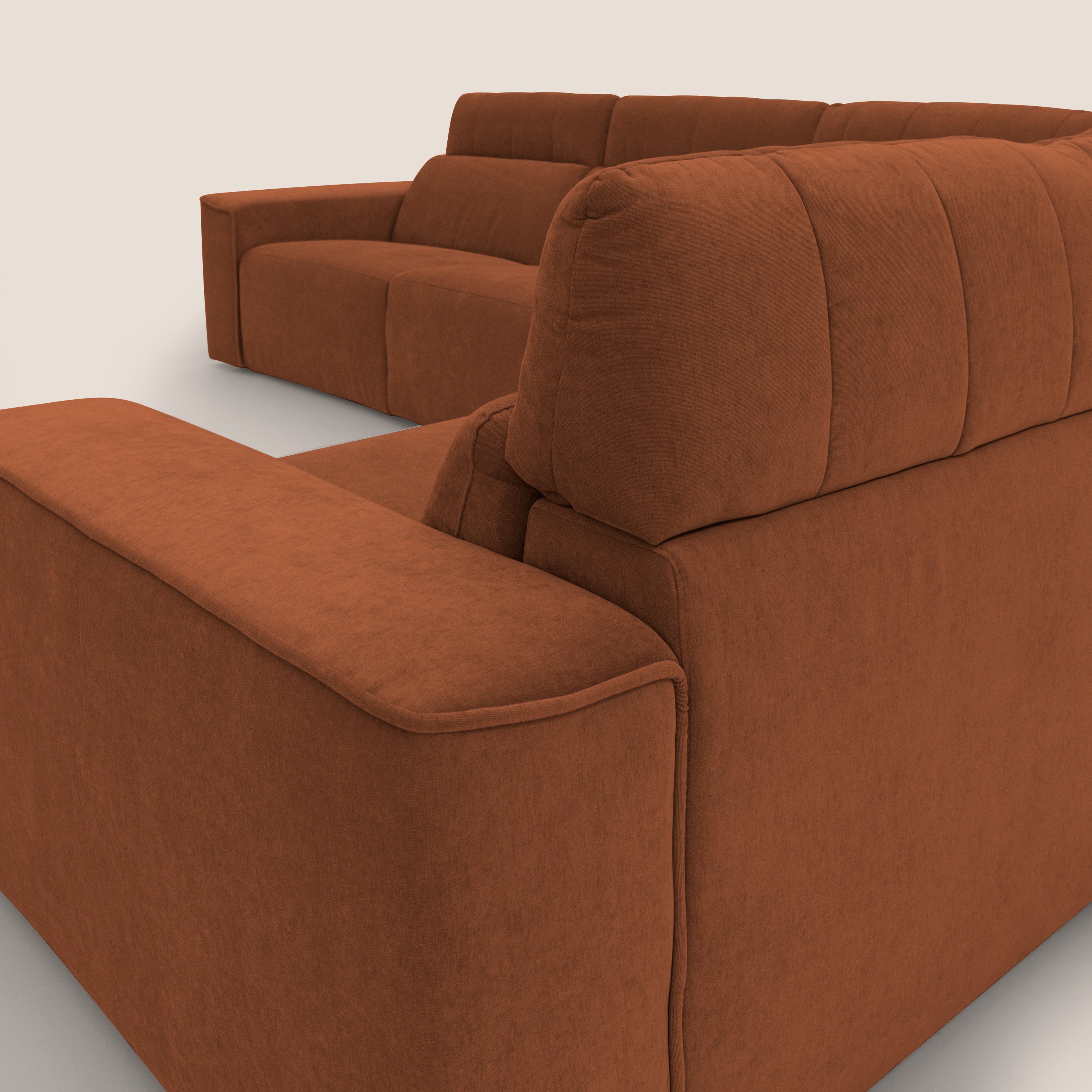 Clark Divano modulare angolare REVERSIBILE con opzione relax elettrico in tessuto smacchiabile impermeabile T17 arancio - divani.store