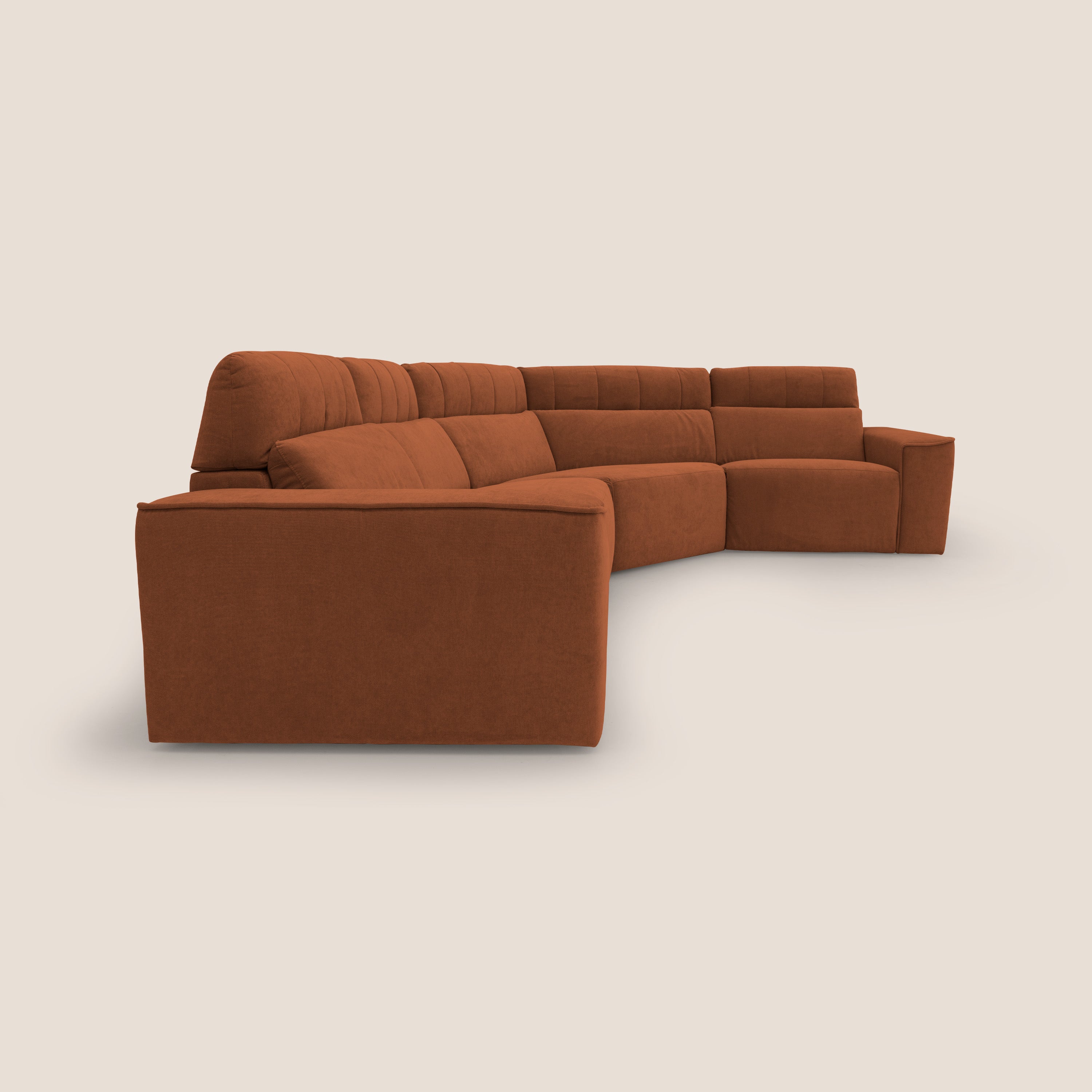 Clark Divano modulare angolare REVERSIBILE con opzione relax elettrico in tessuto smacchiabile impermeabile T17 arancio - divani.store