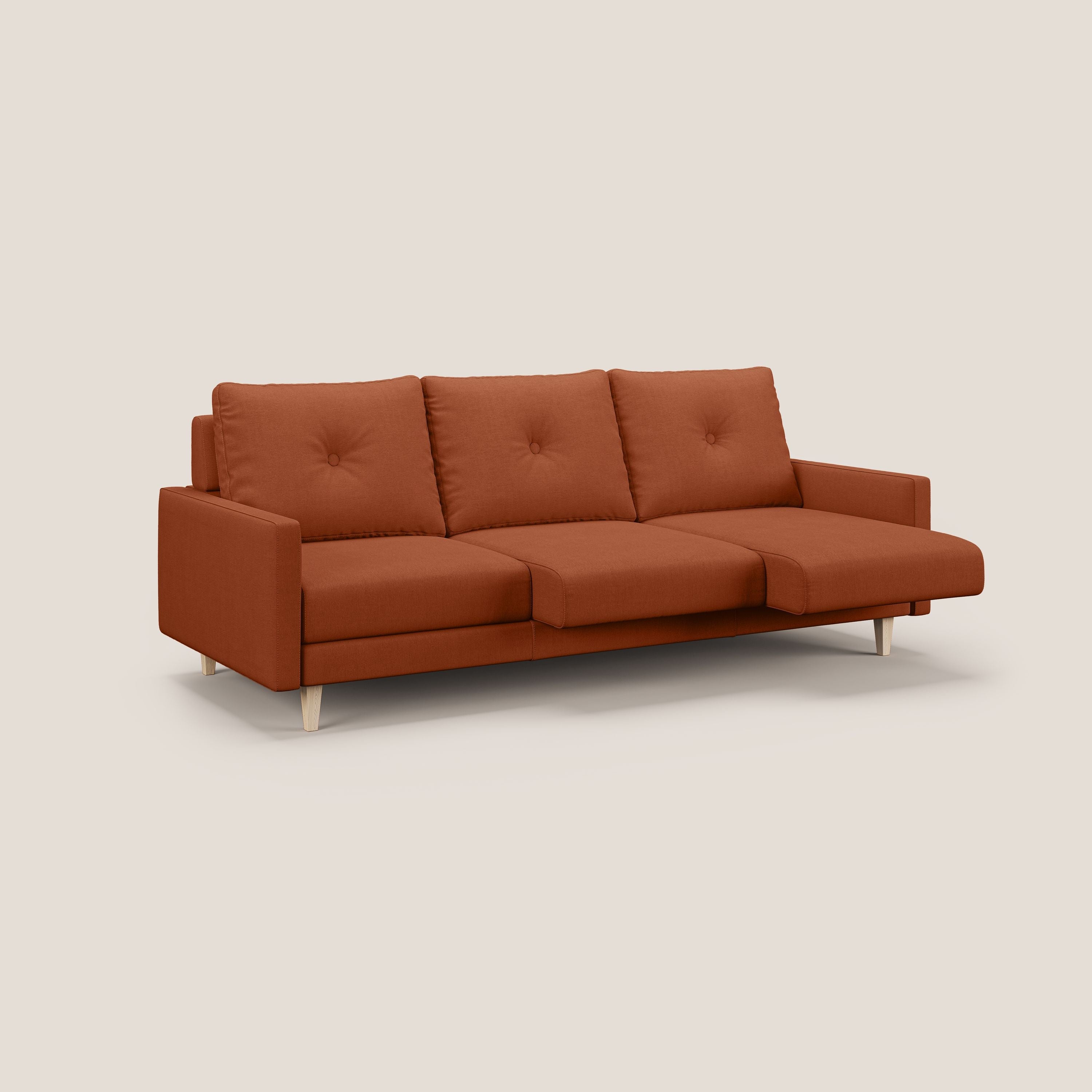 Matisse divano a 3 sedute allungabili e schienali in piuma d'oca in tessuto smacchiabile T17 arancio - divani.store