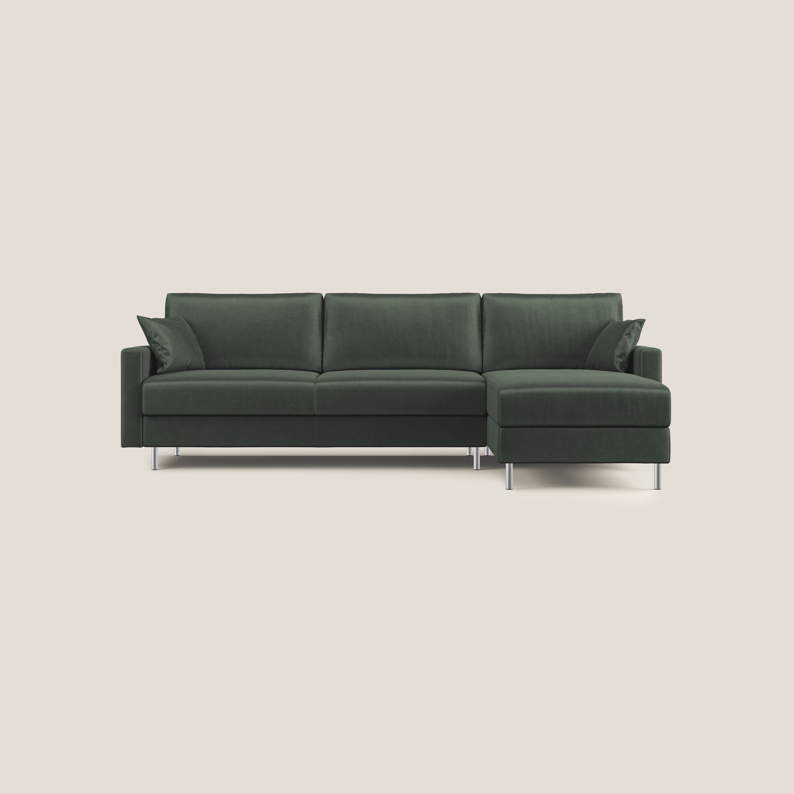 Andromeda divano letto angolare in velluto morbido impermeabile T01 verde - divani.store