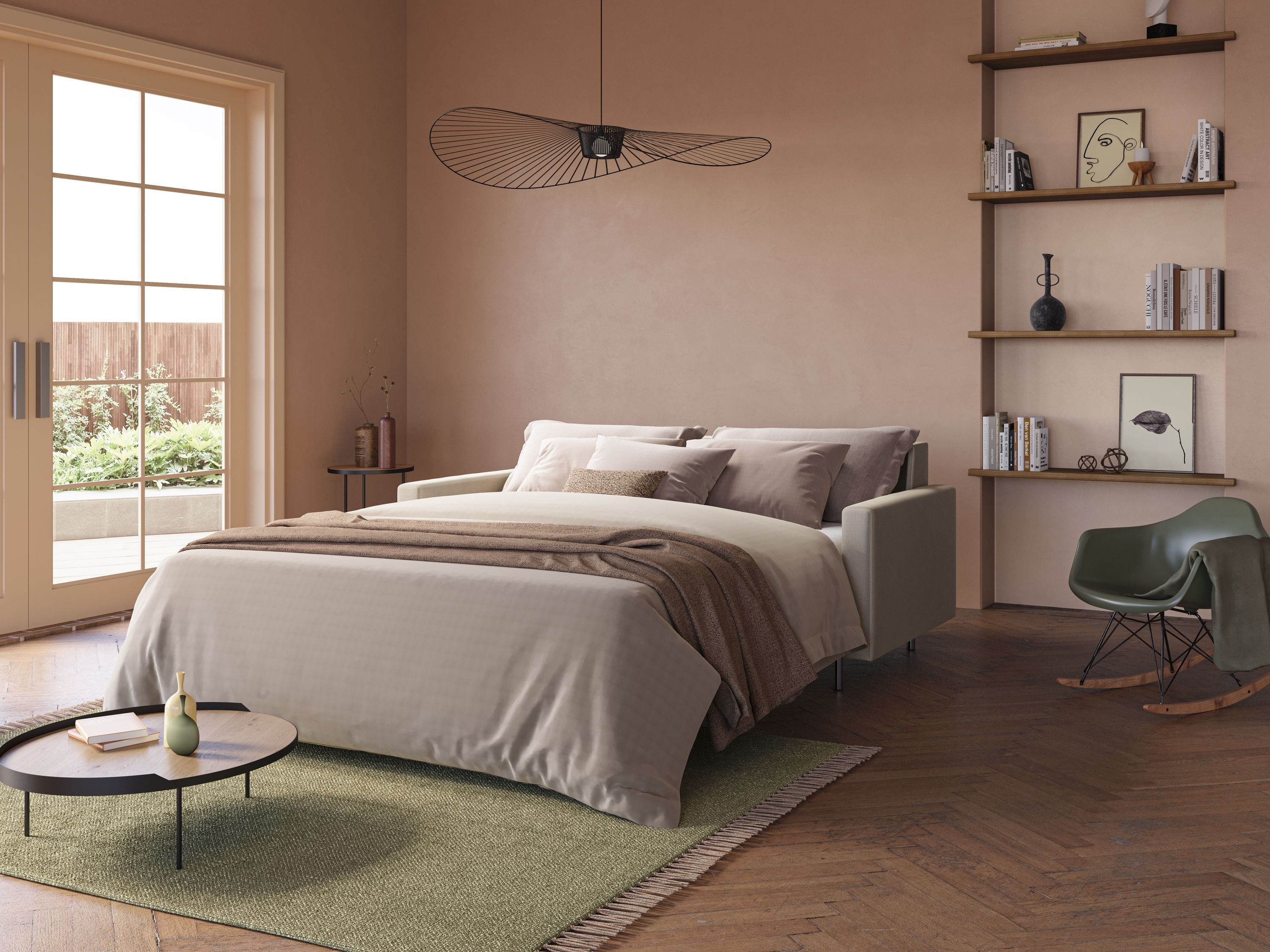 Andromeda divano letto matrimoniale in velluto morbido impermeabile T01 verde - divani.store