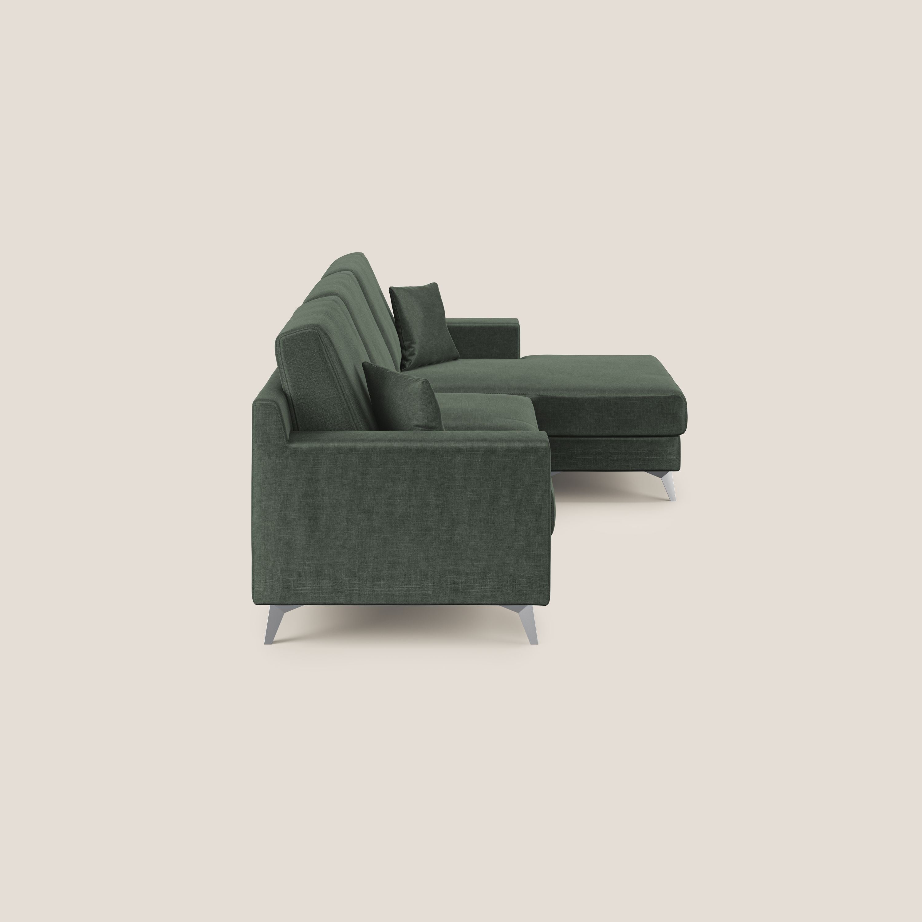 Michael divano moderno angolare con penisola in morbido velluto impermeabile T01 verde - divani.store