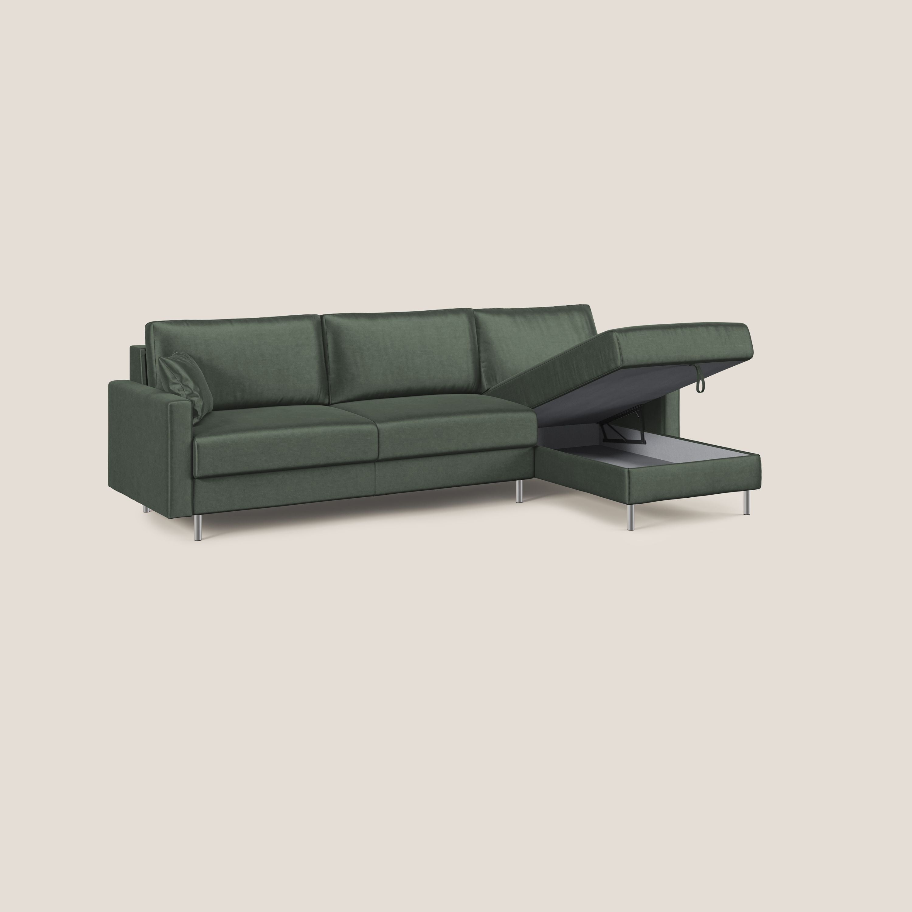 Andromeda divano letto angolare in velluto morbido impermeabile T01 verde - divani.store