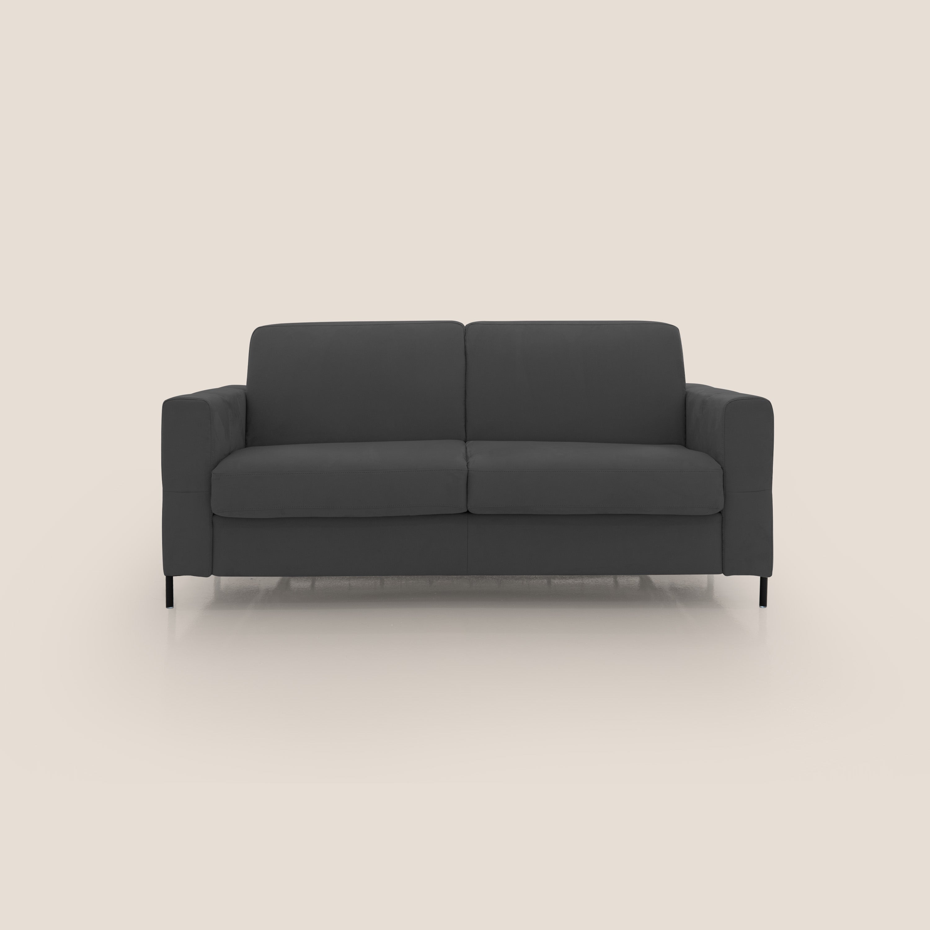 Ortensia divano letto materasso H18 cm con piedi alti in elegante microfibra smacchiabile T11 nero - divani.store