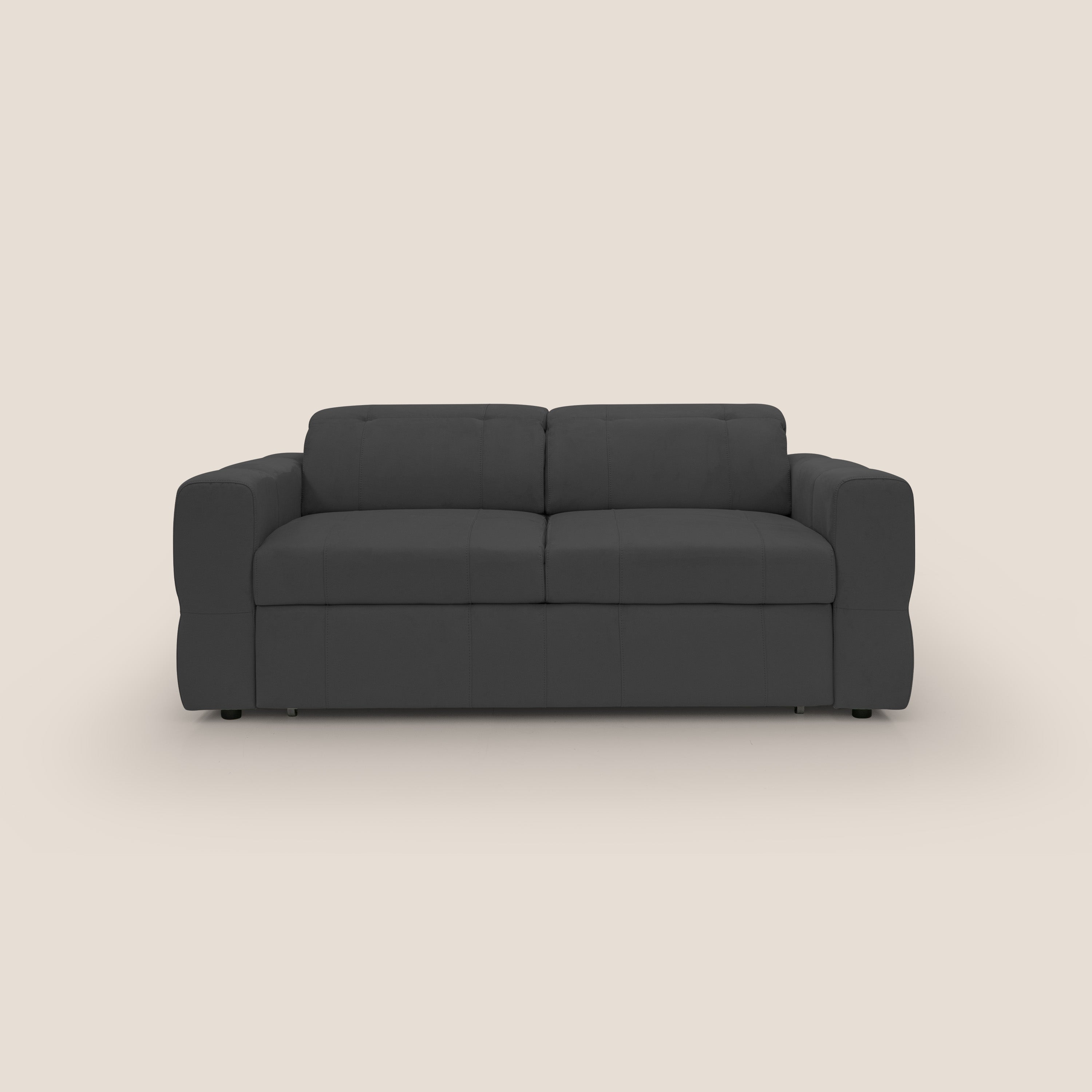 Kronos Divano con pouf estraibile poggiapiedi e poggiatesta reclinabili in morbida microfibra impermeabile T11 nero - divani.store