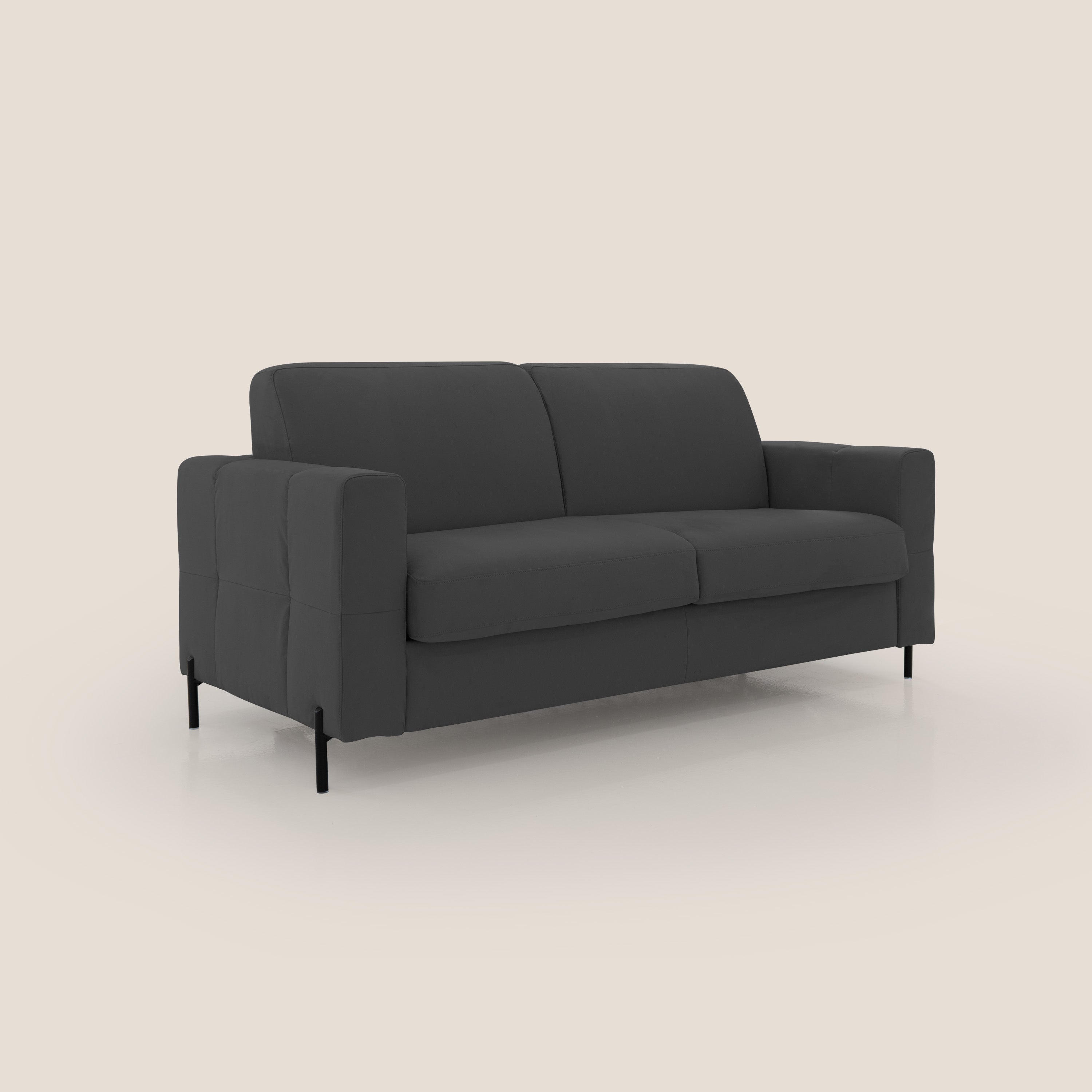 Ortensia divano letto materasso H18 cm con piedi alti in elegante microfibra smacchiabile T11 nero - divani.store