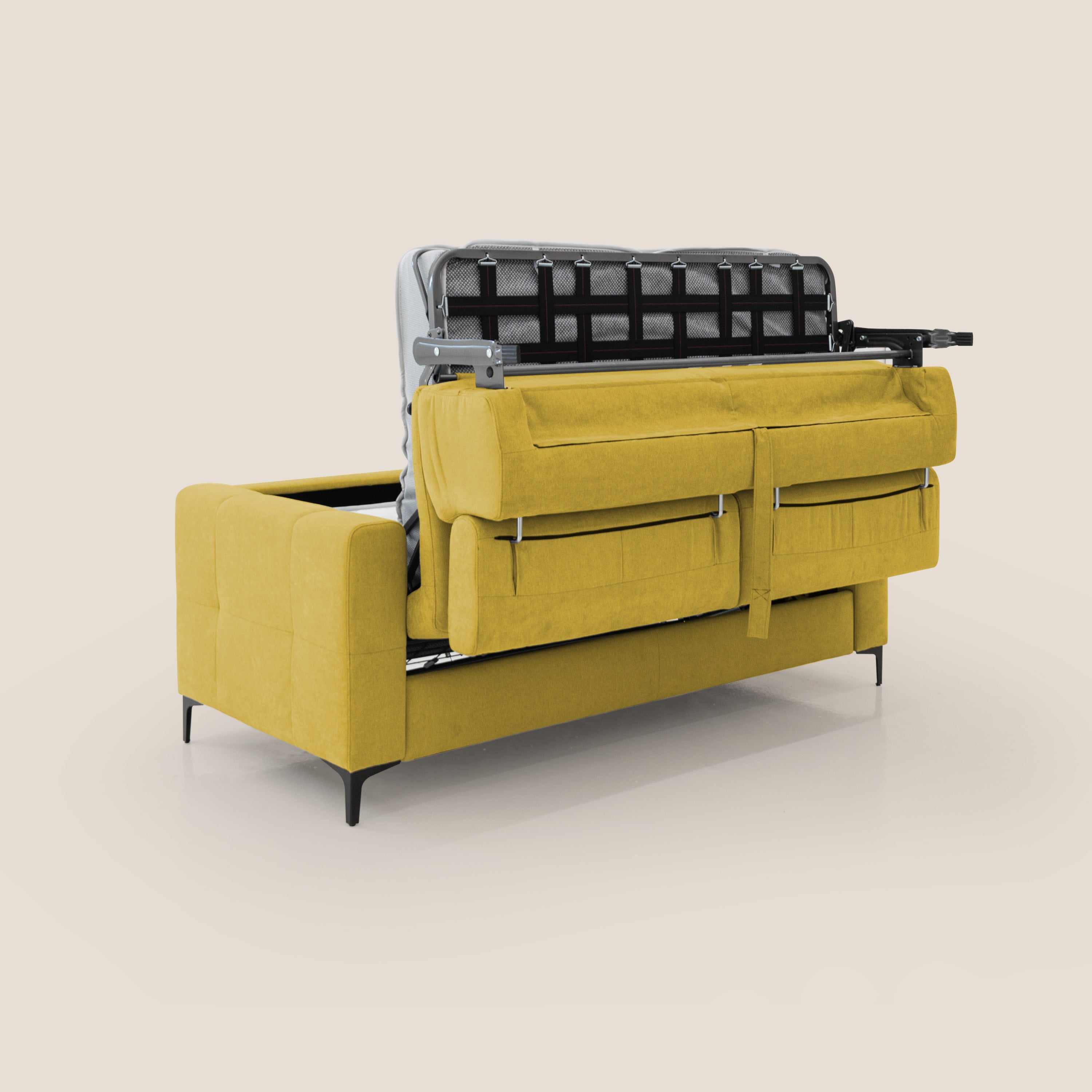 Gardenia divano letto materasso alto 18 cm con poggiatesta reclinabili e rivestimento impermeabile T02 giallo - divani.store