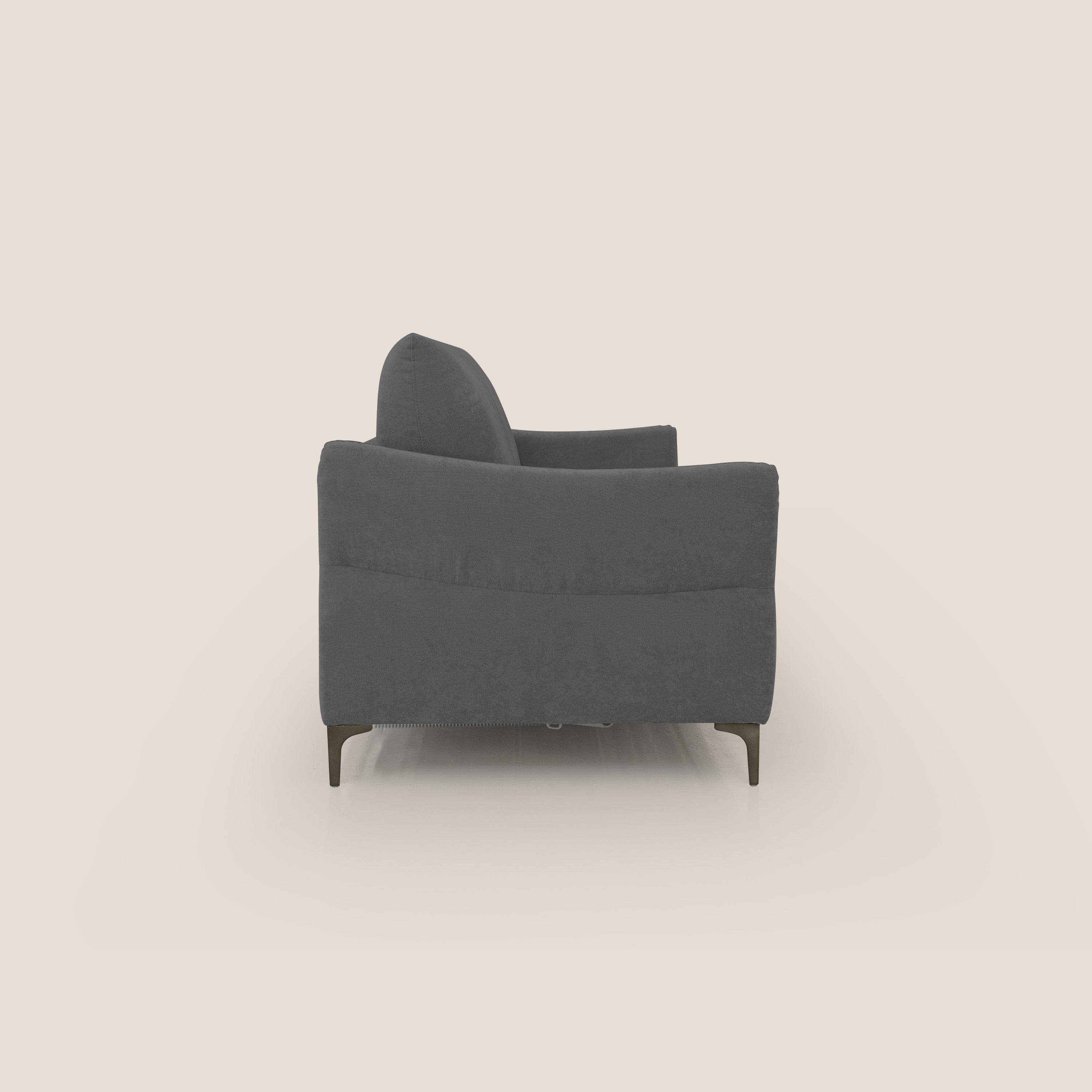 Dalia divano letto con materasso H18 cm e piedi alti in raffinato tessuto smacchiabile T17 antracite - divani.store