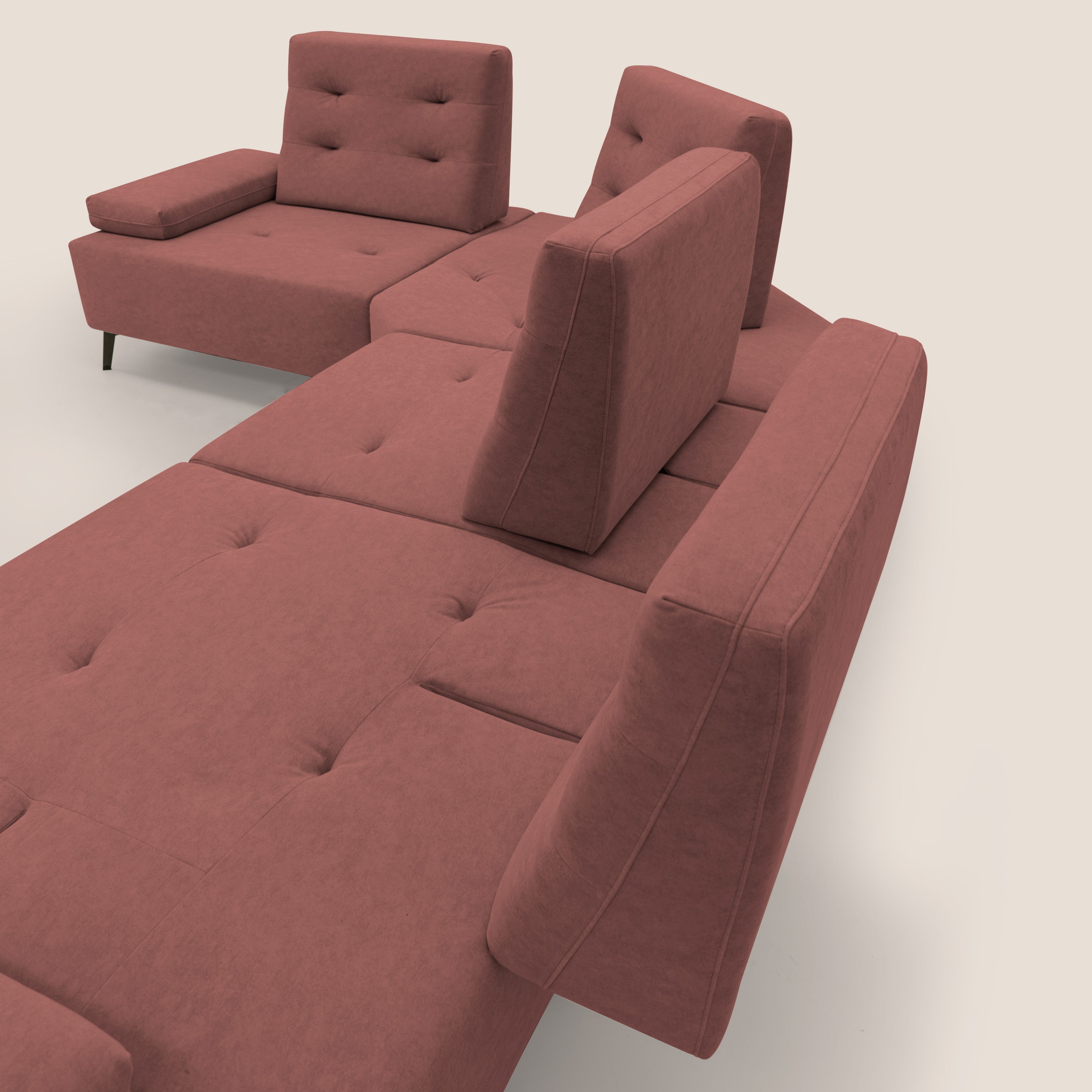 Lugano Divano angolare con schienali traslanti in microfibra effetto velluto T09 - divani.store