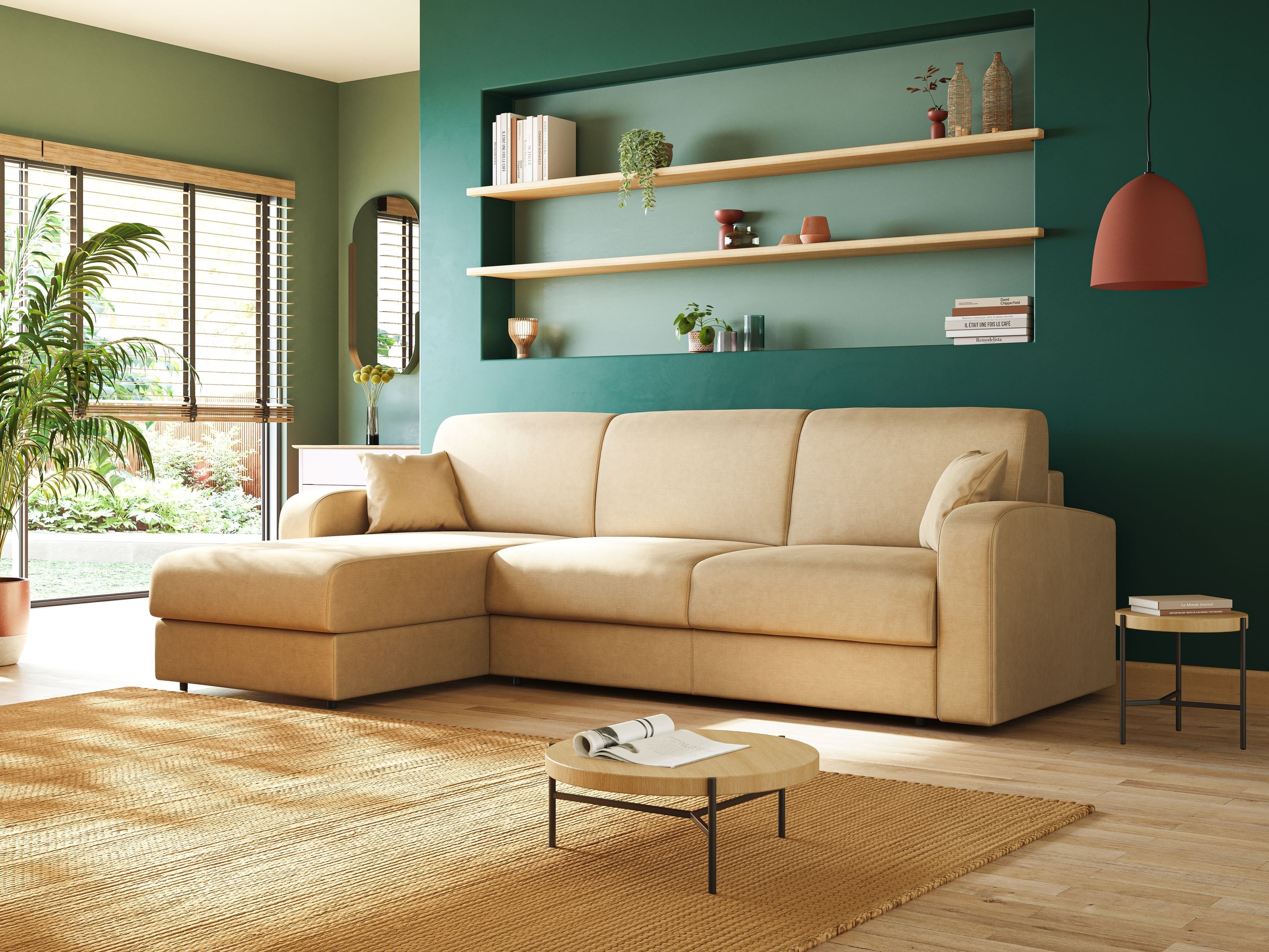 Shop online Lebron Divano letto angolare con penisola in velluto morbido T01 petrolio - divani.store