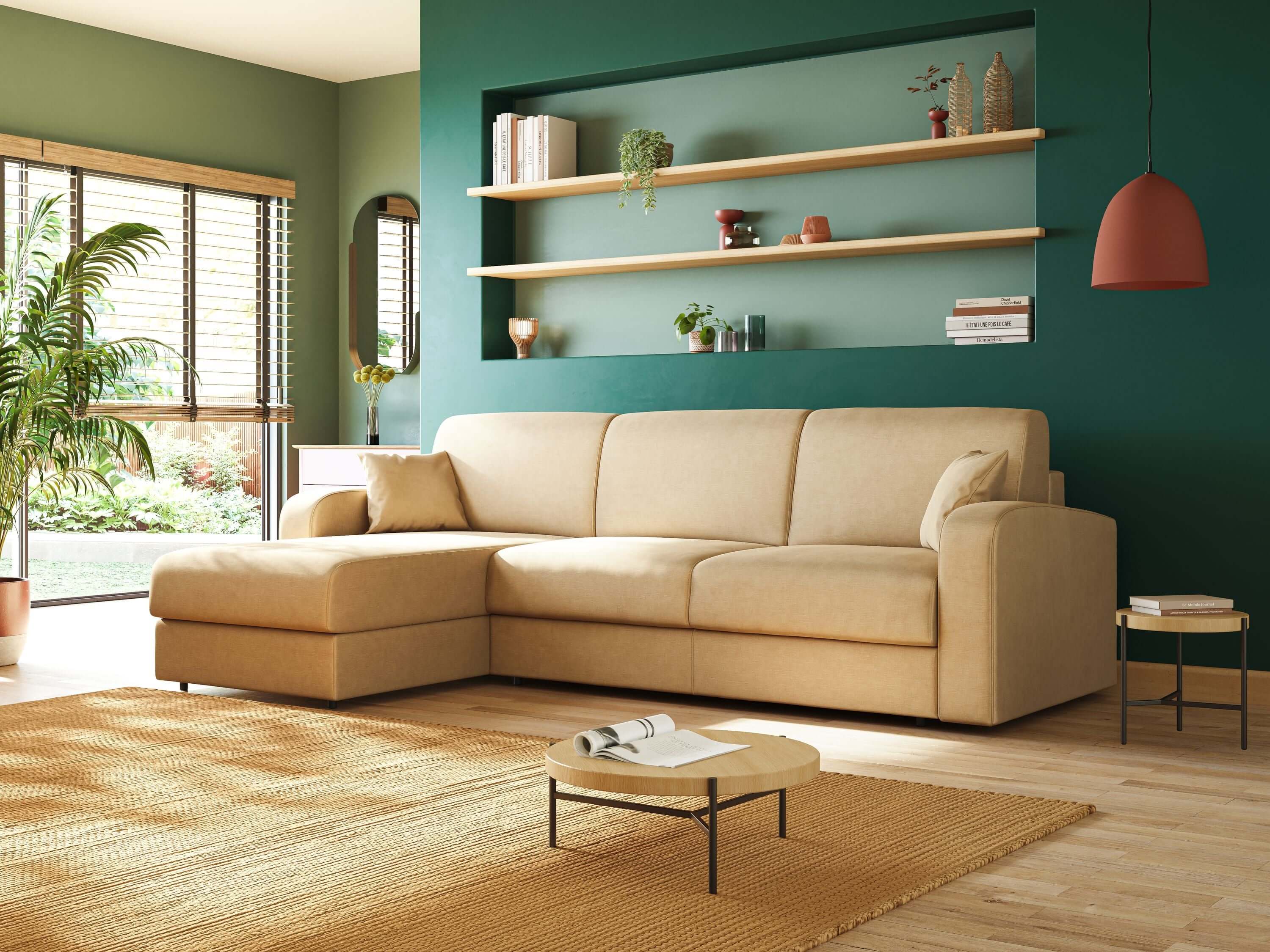 Shop online Lebron Divano letto angolare con penisola in velluto morbido T01 petrolio - divani.store
