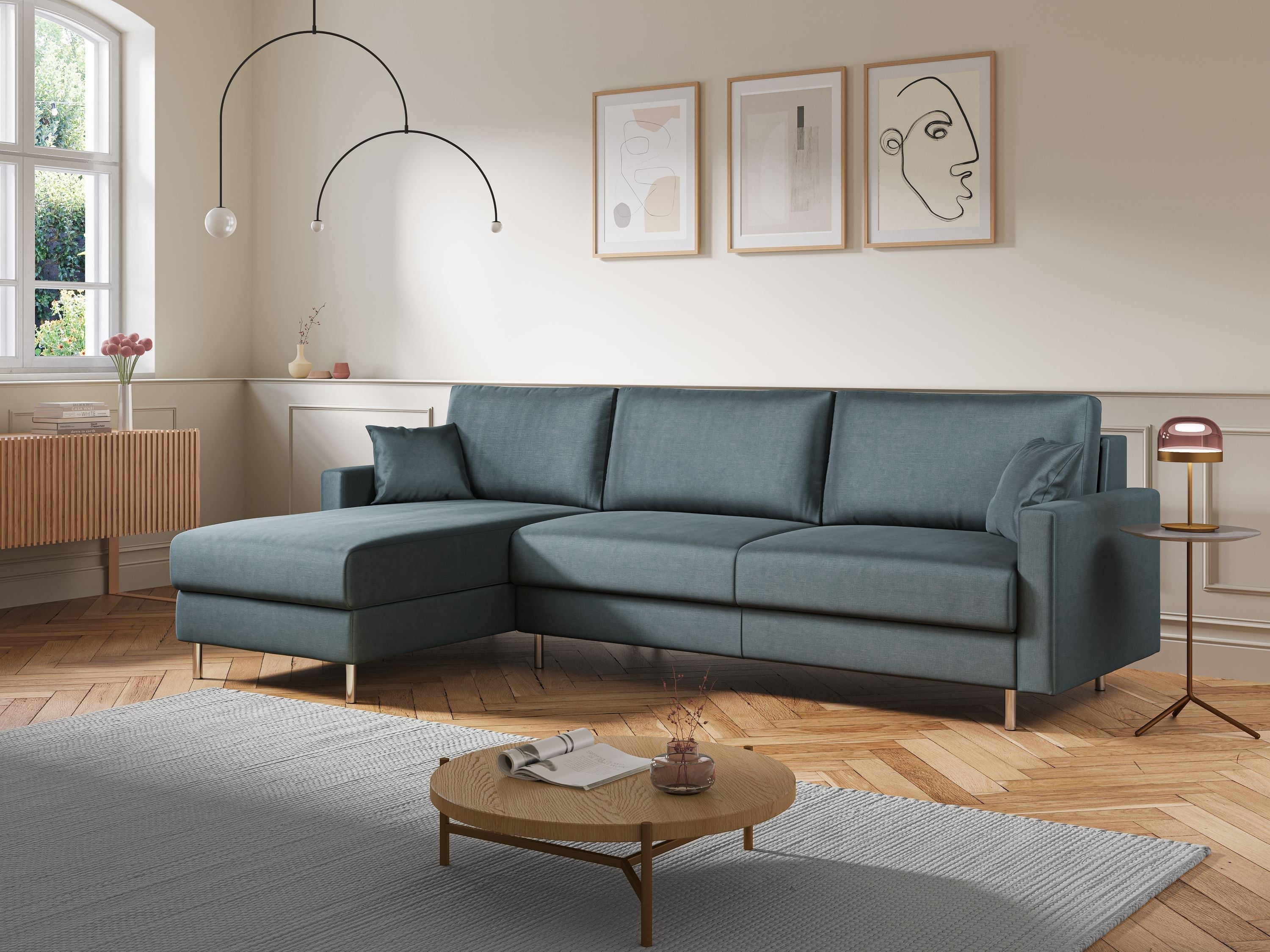 Andromeda divano letto angolare in velluto morbido impermeabile T01 grigio chiaro - divani.store